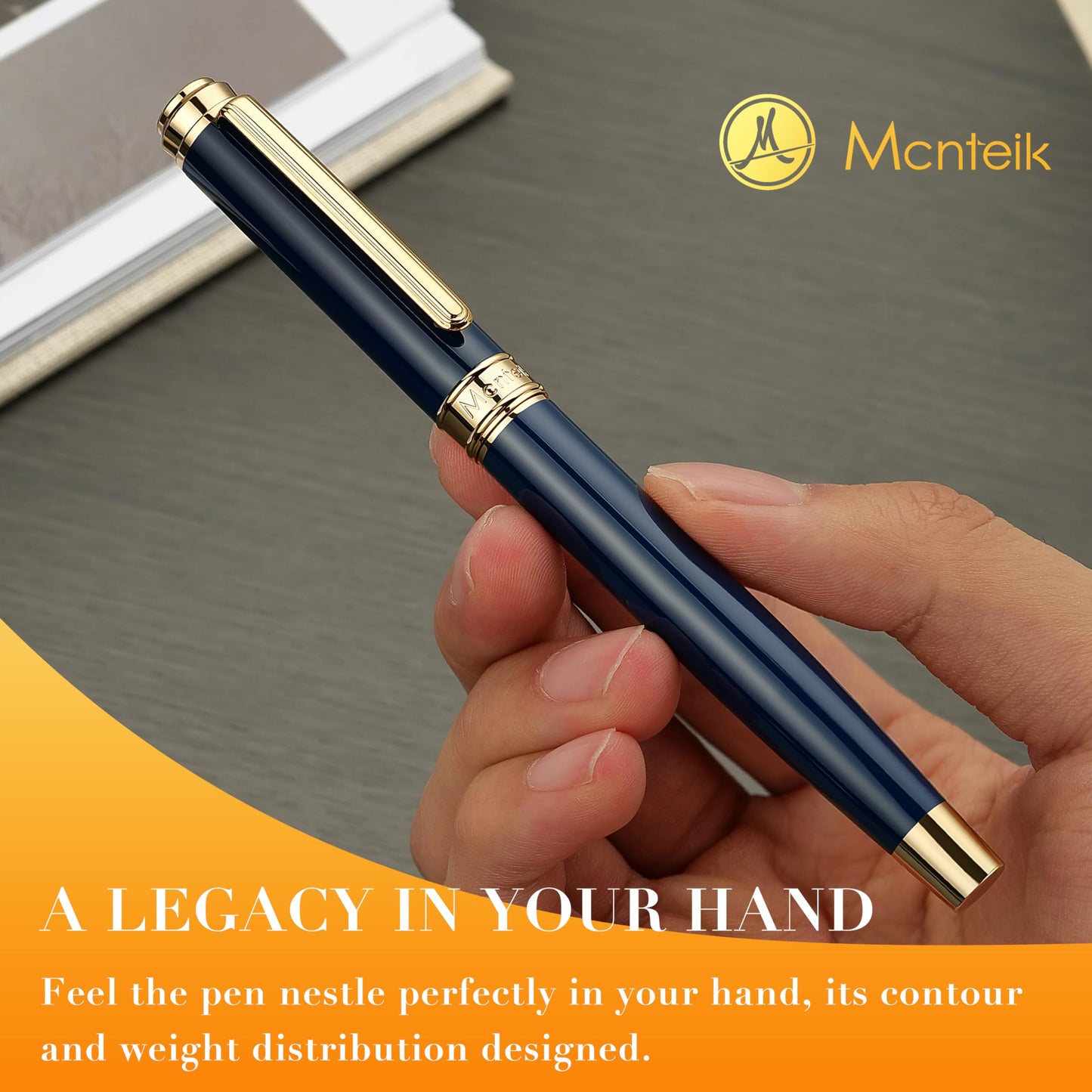 MCNTEIK 317 Rollerball - Stunning Luxury Blue Lacquer Pen with 24K Gold Finish, Schmidt Black Ink Refill, Fancy Gift Set for Men & Women, Professional, Graduation Executive Office, Nice Classic Pens