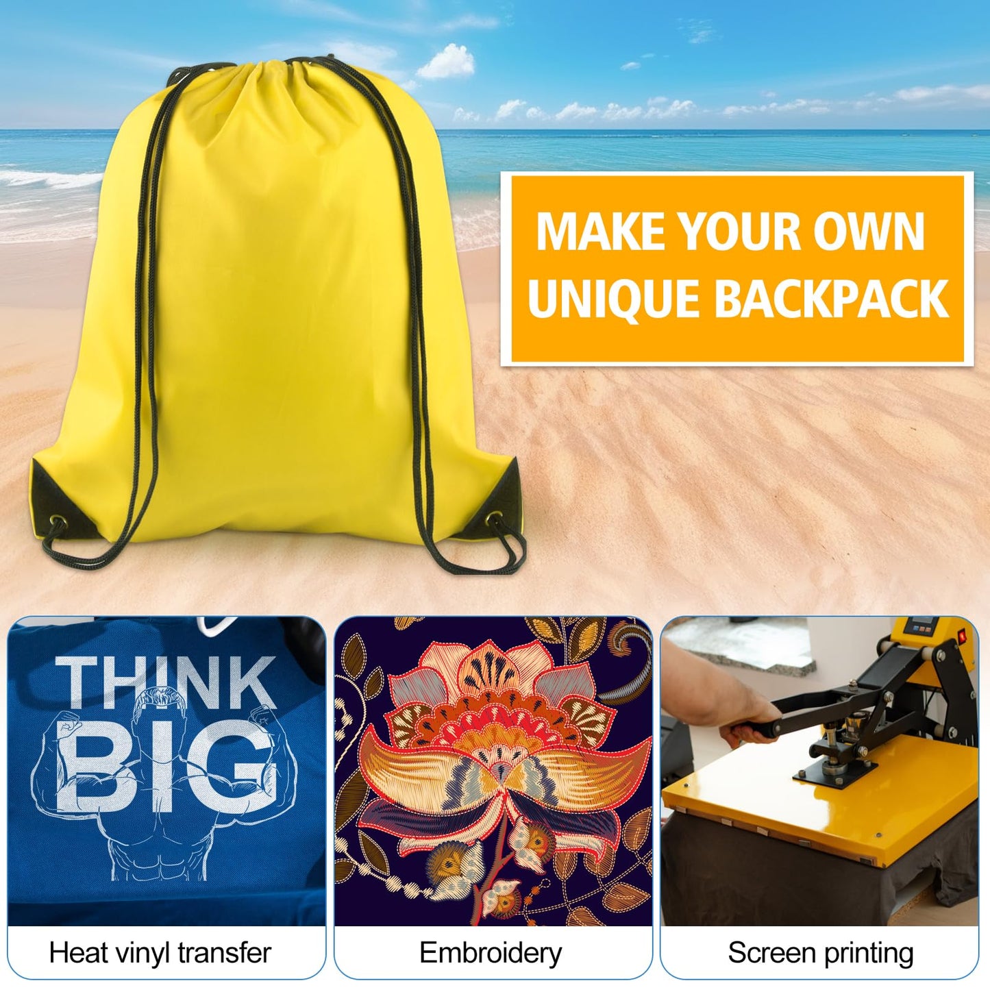 KUUQA 50Pcs Yellow Drawstring Backpacks - Bulk Gym Sports Travel Bags