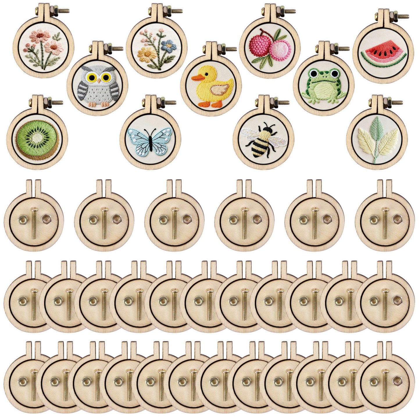 Framendino, 40 Pack Mini Embroidery Hoops Small Ring Tiny Round Wood Cross Stitch for Frame Crafts Jewelry