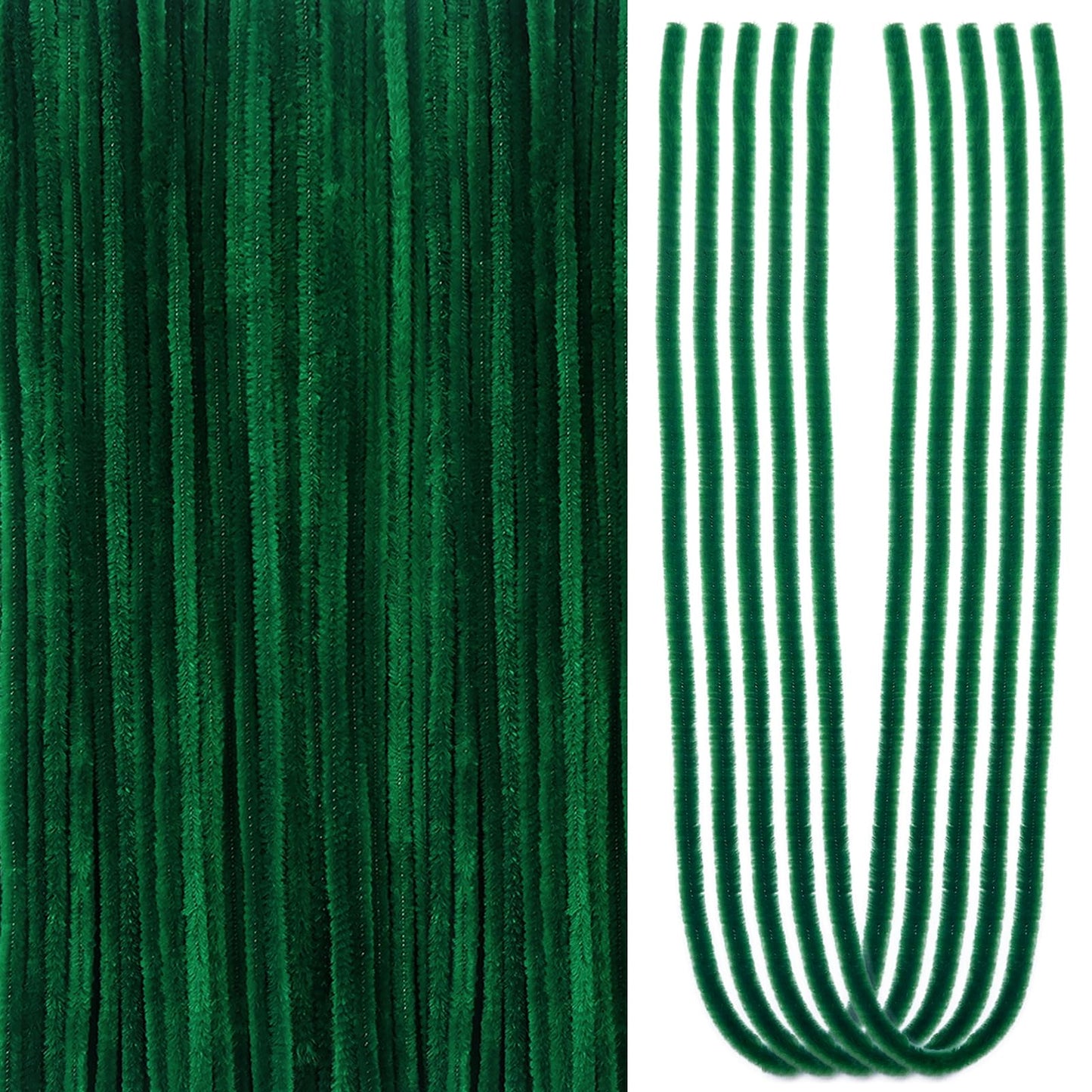 TOAOB 100pcs Long Pipe Cleaners Green Overlength Chenille Stems 24 Inch Fuzzy Sticks Craft Supplies for DIY Art Craft Projects Home Decorations