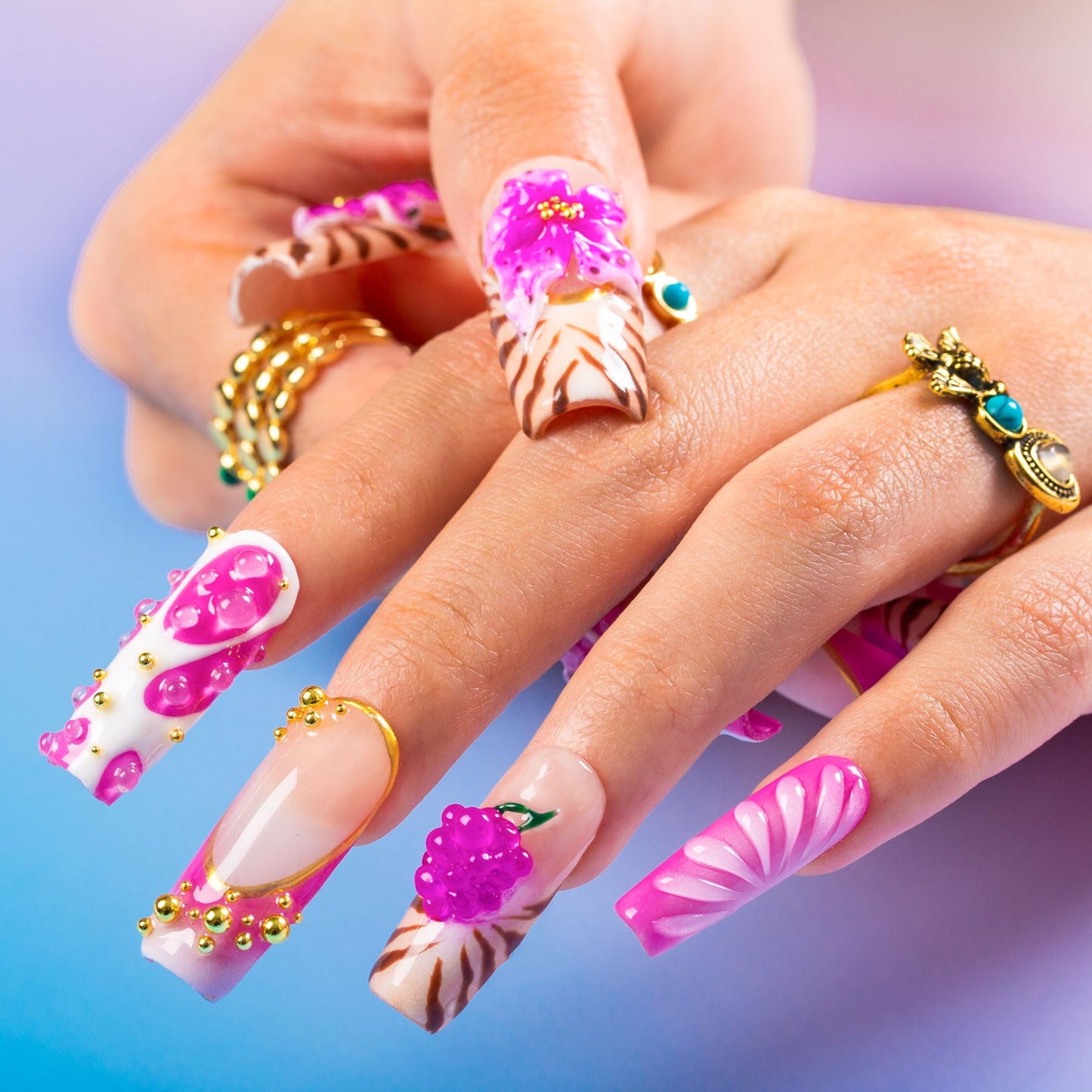 LOVFUL Press on Nails La Vida Rosé | Handmade with Full Covered Crystals | Reusable Full Cover Nails | Square Classic Regular 1.3 in | H470-S