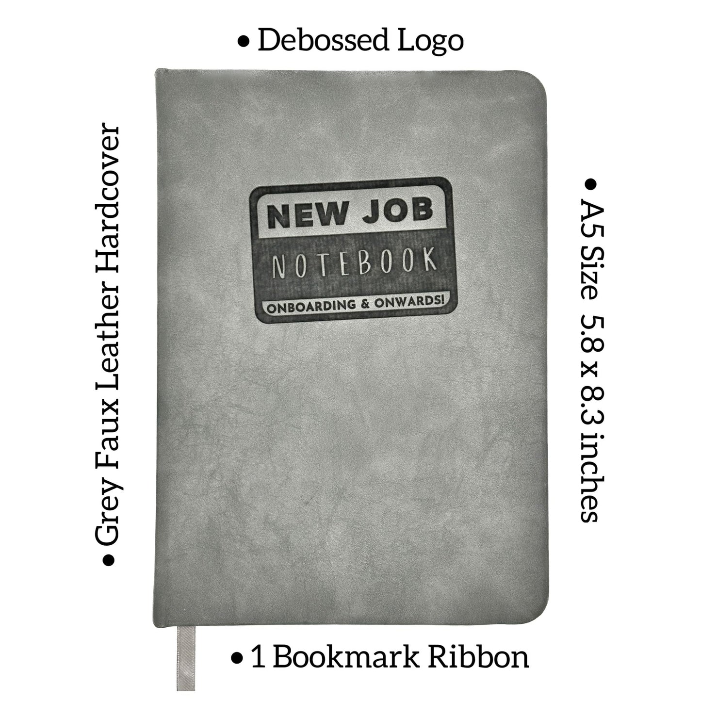 New Job Notebook Onboarding & Onwards! - Hardcover Guided Journal For Work, Business, Office Professionals Starting a Job, A5 Size (5.8 x 8.3 inch), 185 Pages, 120gsm Paper, Personal Organizer, Grey