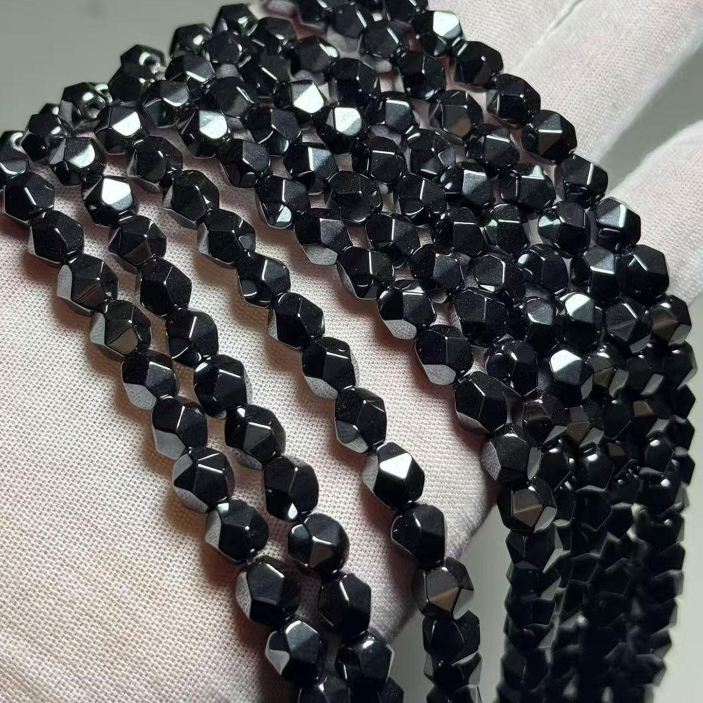 MJDCB Best Sellers Natural Stone Beads Faceted Polygon Hematite Energy Stone Healing Power for Jewelry Making(8mm)