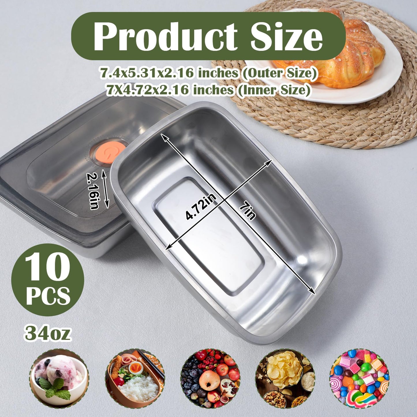 AOZUO 10 Pack 34oz Stainless Steel Food Storage Containers with Airtight Leak-Proof Lids, Reusable Meal Prep Lunch Boxes Freezer Dishwasher Safe Stackable Containers for Snacks Fruits On-the-Go Meals