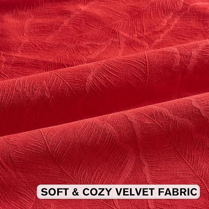FUTEI Christmas Red Velvet Throw Pillow Covers 24x24 Inch Set of 2,Soft Embossed Leaf-Relief Textured European Cushion Cases,Natural Home Decor for Couch Living Room