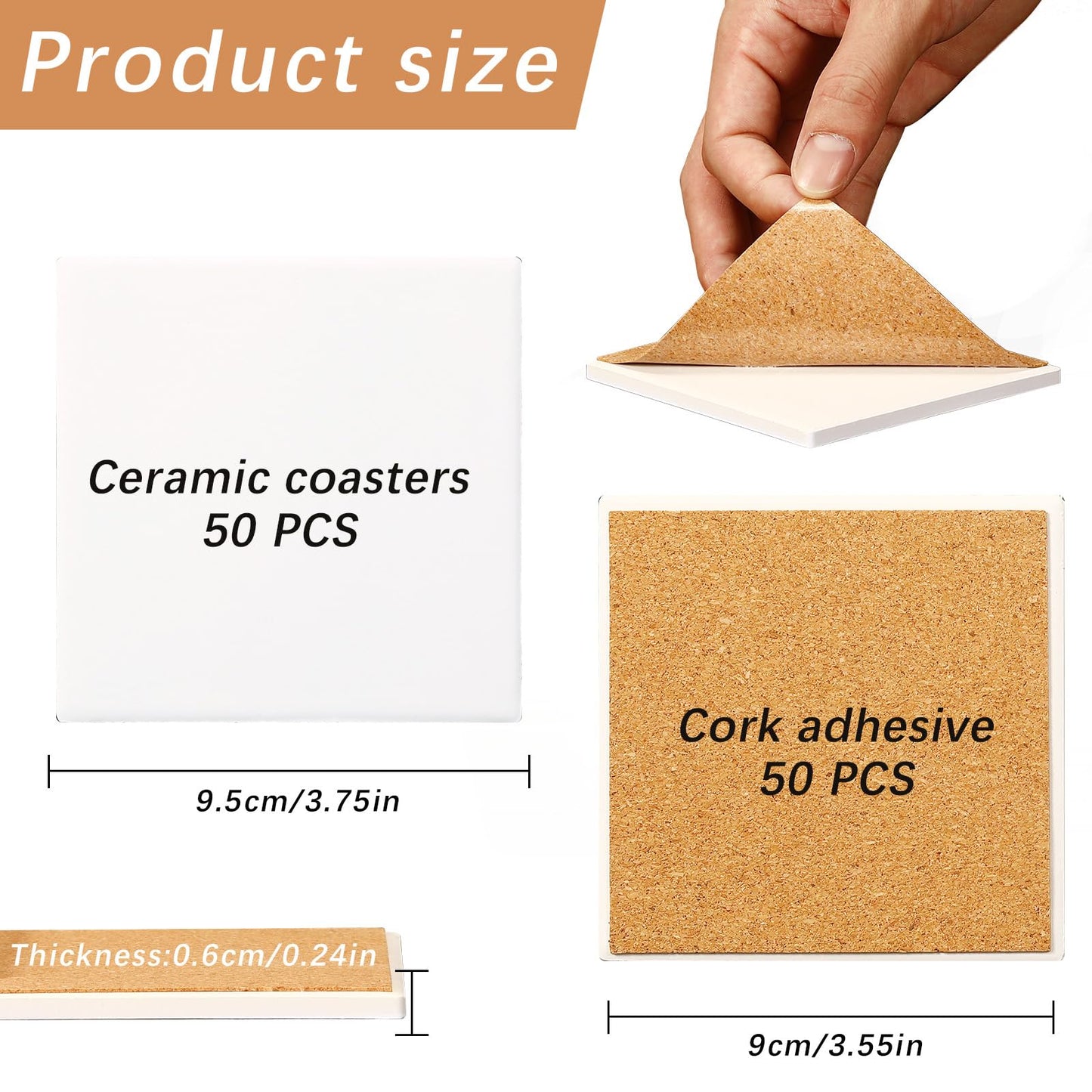 50 Pack Square Sublimation Blank Ceramic Coasters with Cork Backing, 4X4inch Matte Finish Blank Ceramic Tiles Crafts Coasters Pads for Sublimation Transfer Heat Press Printing DIY Crafts