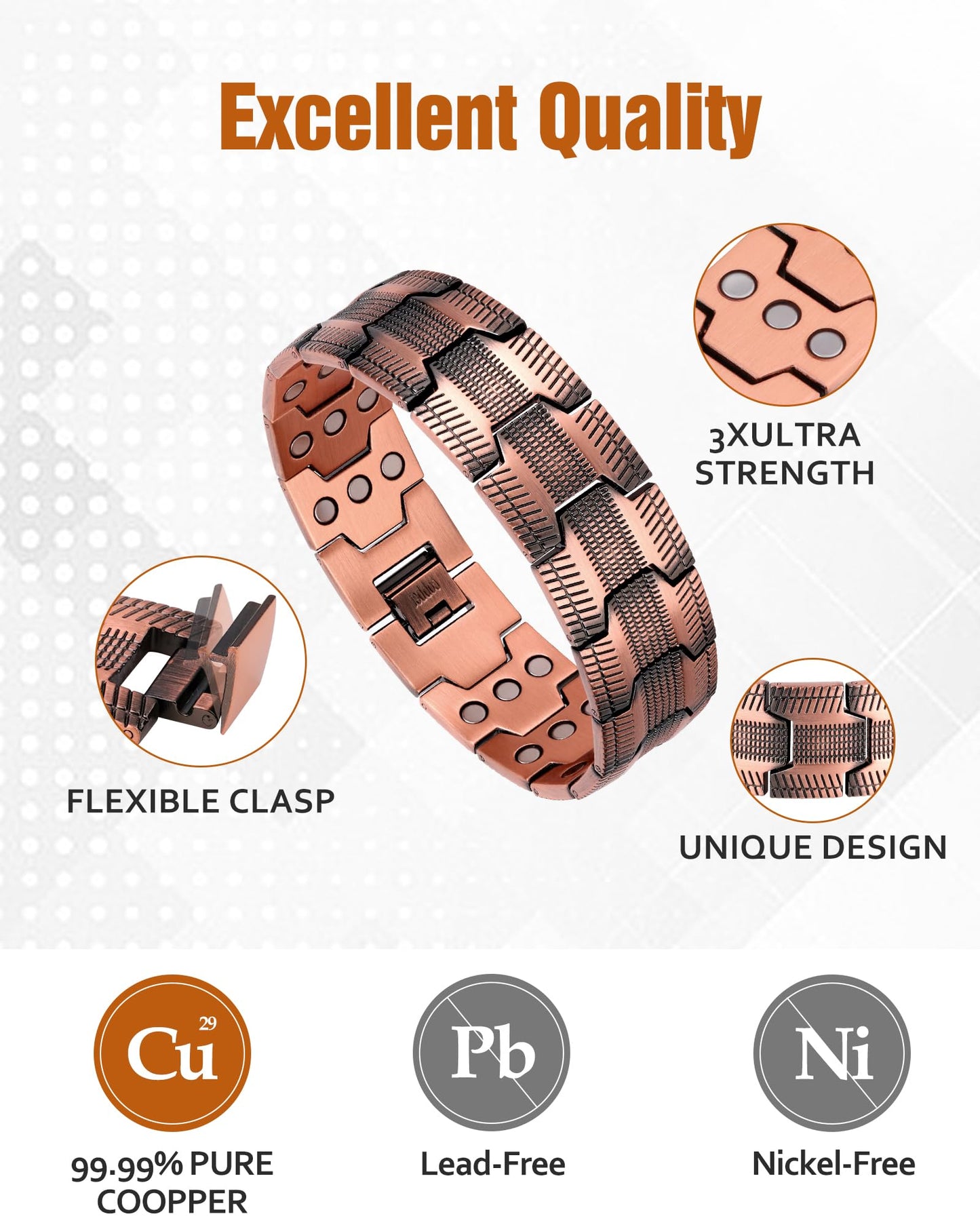 Jecanori Copper Bracelet for Men, 3X Strength Magnetic Bracelets for Men With Ring,Ideal Gift