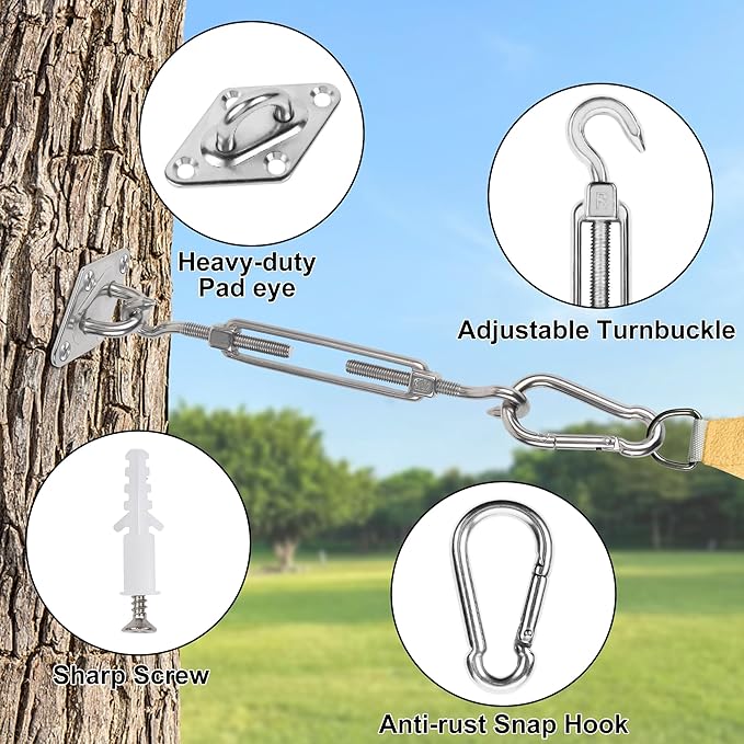 YOFIT 40 Pcs Shade Sail Hardware Kit, 5 Inch Outdoor Sun Sail Accessories, 304 Stainless Steel Turnbuckles & Brackets for Triangle/Rectangle Sails, Patio Canopy Installation Hardware Set Waterproof