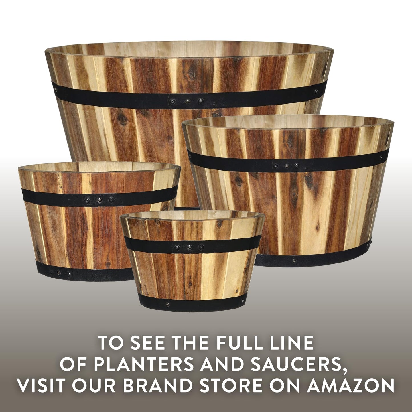 Classic Home & Garden 16" Whiskey Barrel Planter, Acacia