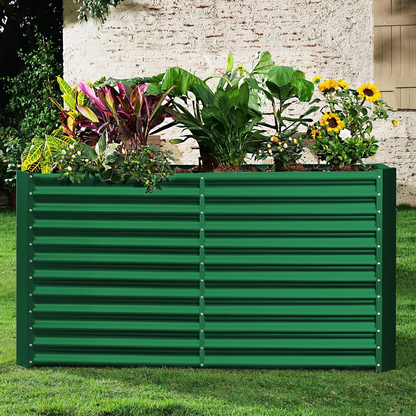 Land Guard 8x4x3ft Rectangular Galvanized Raised Garden Beds, Large-Capacity Metal Planter Box Outdoor, Durable Deep Raised Garden Bed 3ft Tall, Raised Beds for Gardening Vegetables, Forest Green