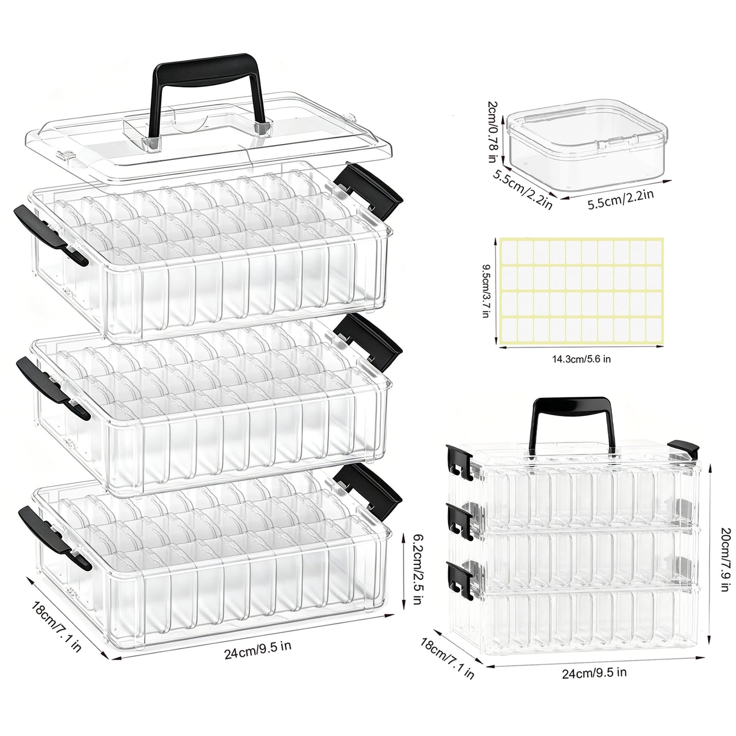VANSUNS Bead Organizer Box 90 Pcs, 3-Tier Large Capacity Stackable Bead Storage Containers, Portable Plastic Craft Organizers for Jewelry Making, Bracelets, DIY, Nail Art Charms