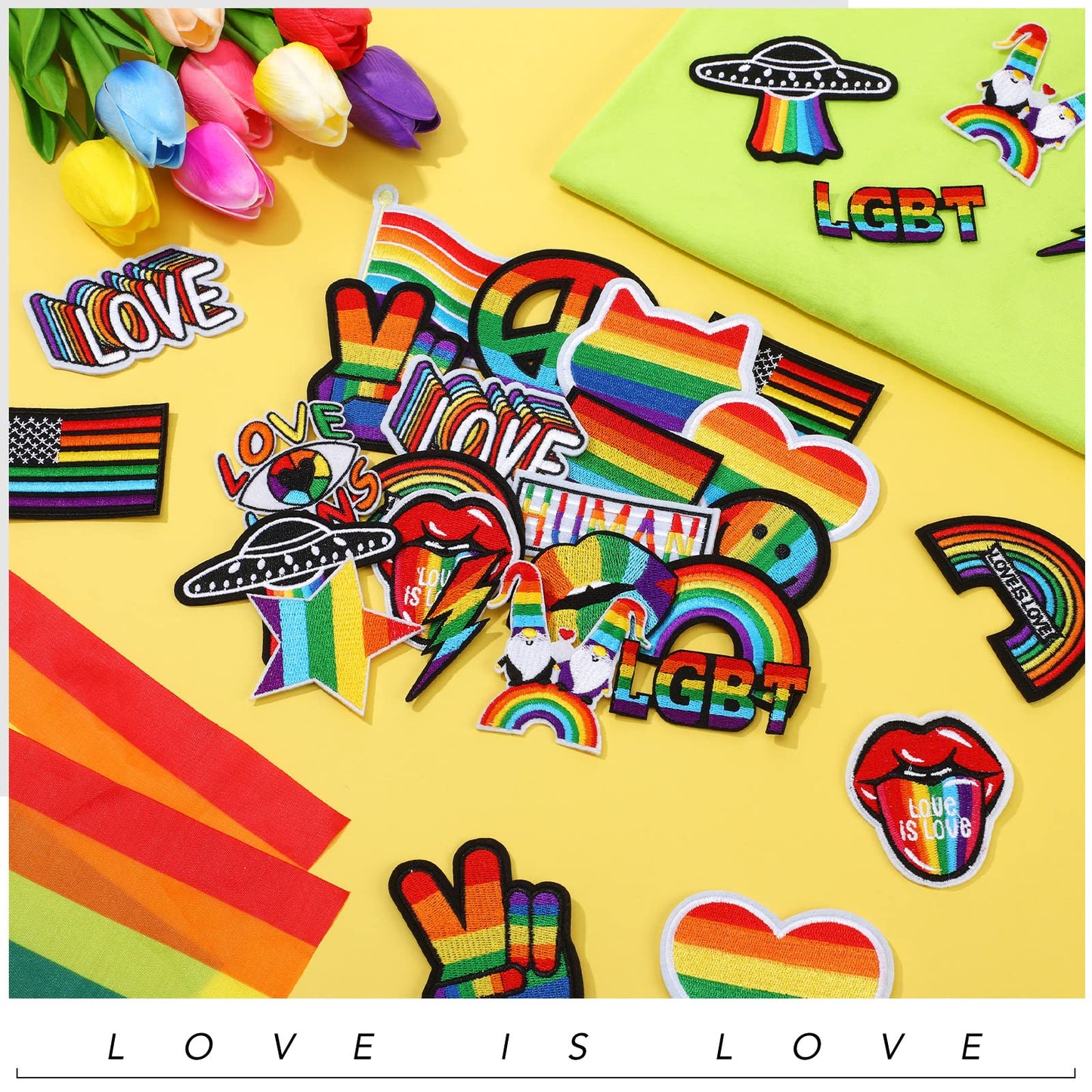 Yinder 80 Pcs Rainbow Pride Patch, LGBT Patch, Embroidered, Heart Flag, Smile, Rainbow Assorted Sewing Applique for Pride Party Favor Supplies, 20 Styles