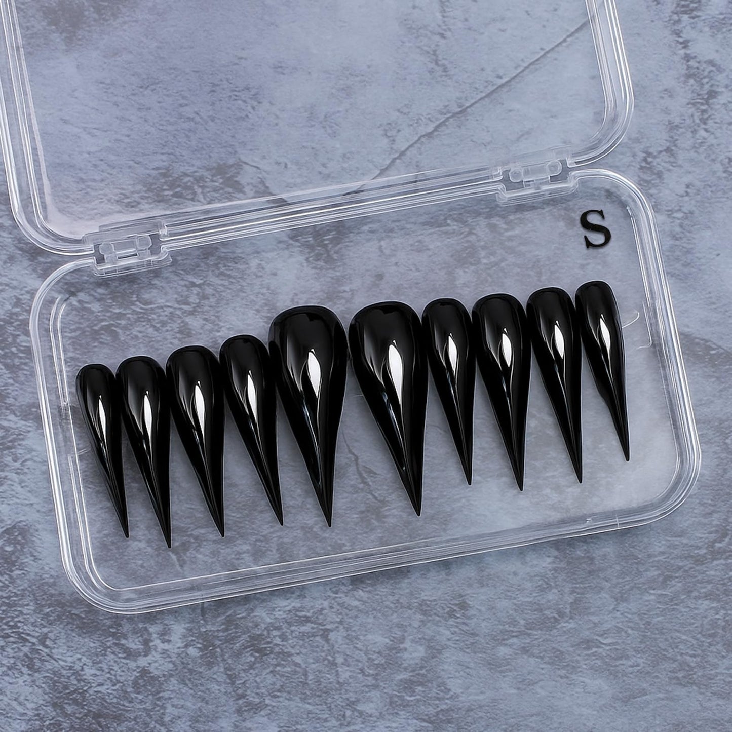 Handmade Press on Nails Halloween Curved Nail Tips with Luxury Handmade Eagle Claw Cats Paw Designs Extra Long Curved Press on Nails Full Cover Glossy Black Thickened False Nails for Women (Size S)