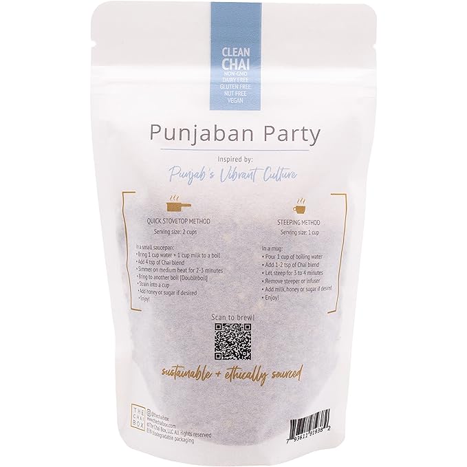 The Chai Box - Punjaban Party - Black Loose Leaf Tea w/Ginger, Fennel, Cardamom. Bold Taste, Bright Fragrance. Made in Small Batches using Single-Origin premium spices - 2.5oz