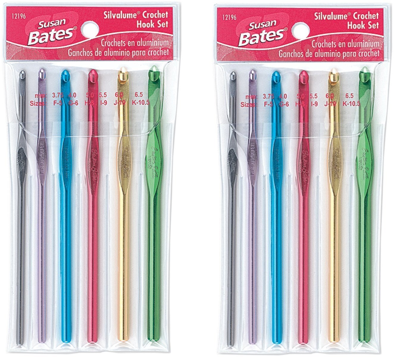 Susan Bates Silvalume Crochet Hook Set in Pouch Sizes F, G, H, I, J, K (2 Pack)