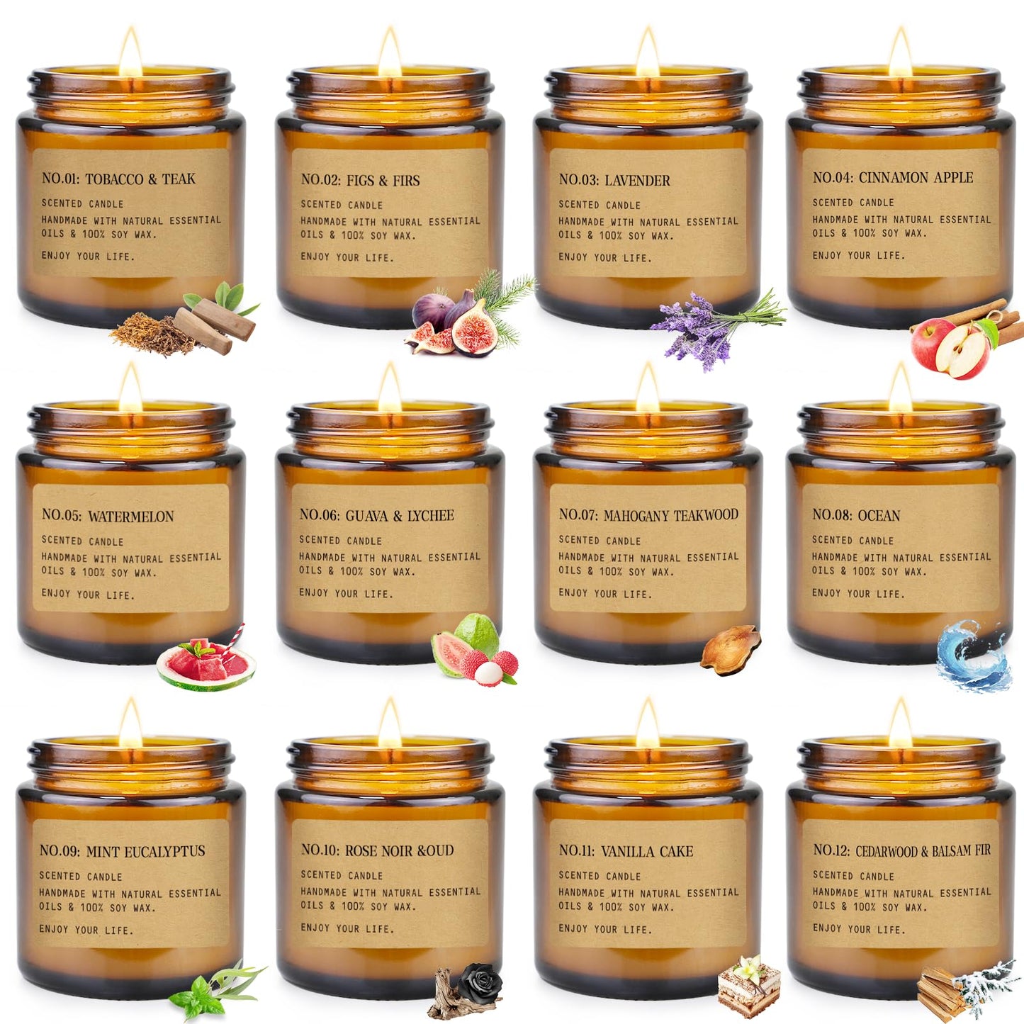 12 Pack Aromatherapy Candles for Home Scented, Aromatherapy Jar Candle Gifts for Women, Natural Soy Wax Amber Candle Set, Scented Candles Set for Birthday Present
