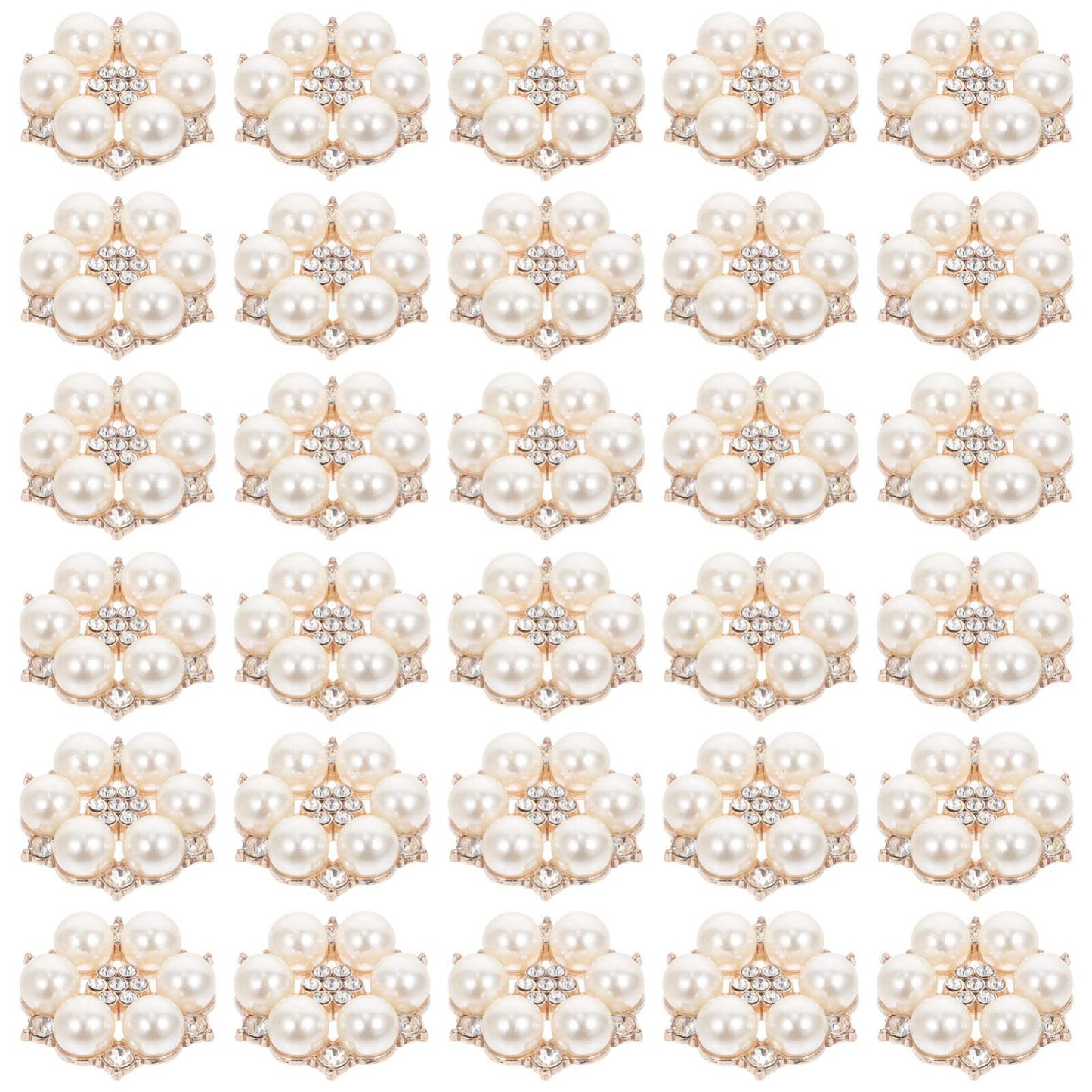 30pcs Pearl Rhinestone Buttons Faux Pearl Buttons Embellishments Flatback Rhinestone for Jewelry Making Clothes Shoes Wedding DIY Decor Golden