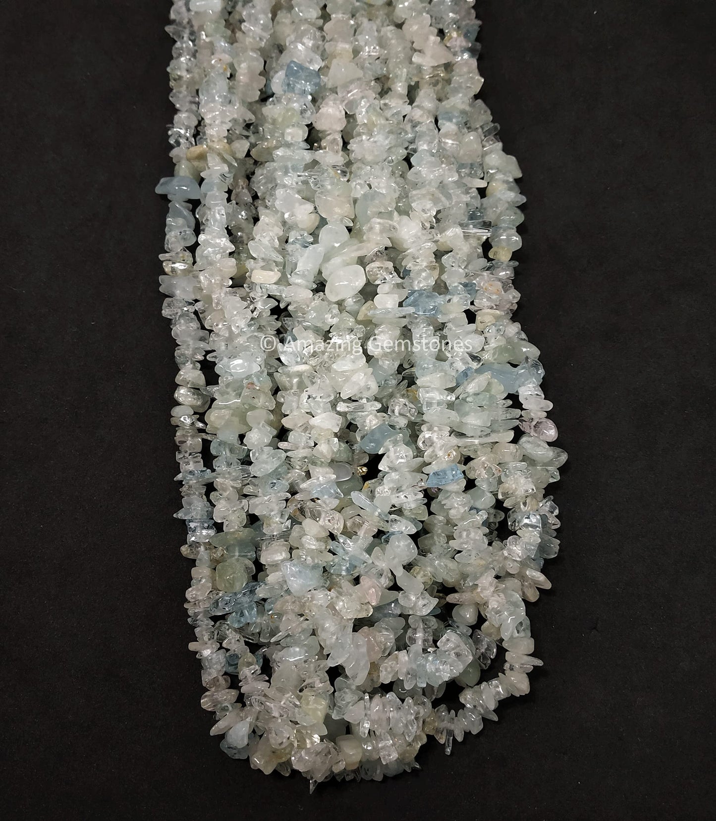 Crushed Aquamarine Pre Drilled Crystal Chips Beads for Bracelets Making, DIY Handmade Natural Healing Crystals (25 Inch Strand)