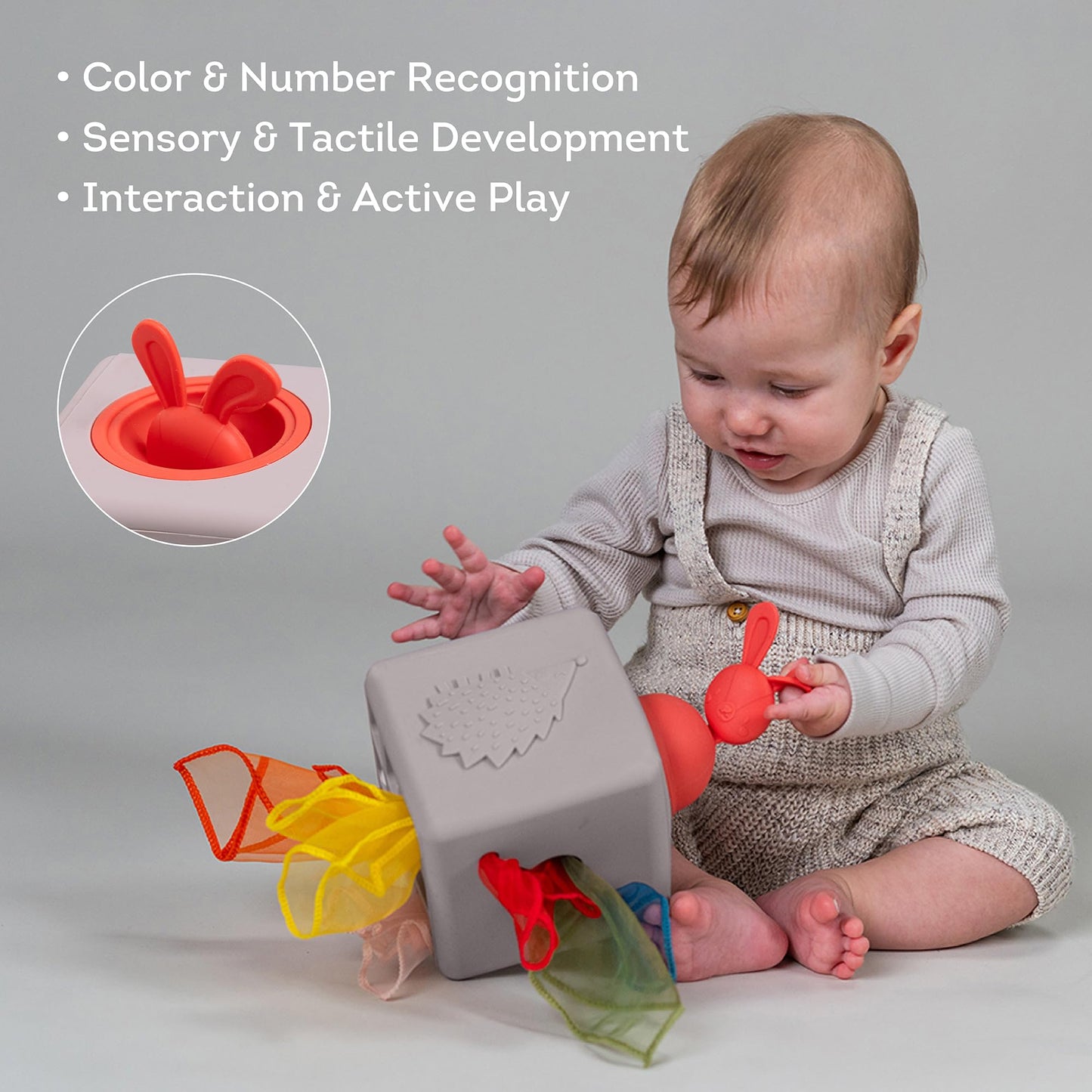 Taf Toys Baby Tissue Box Toy Silicone Baby Toys 6-12 Months Montessori Toys Sensory Activity & 10 Tissues for Fine Motor Development Soft Interactive Silicone Learning Cube for 1 Year Old Toddlers