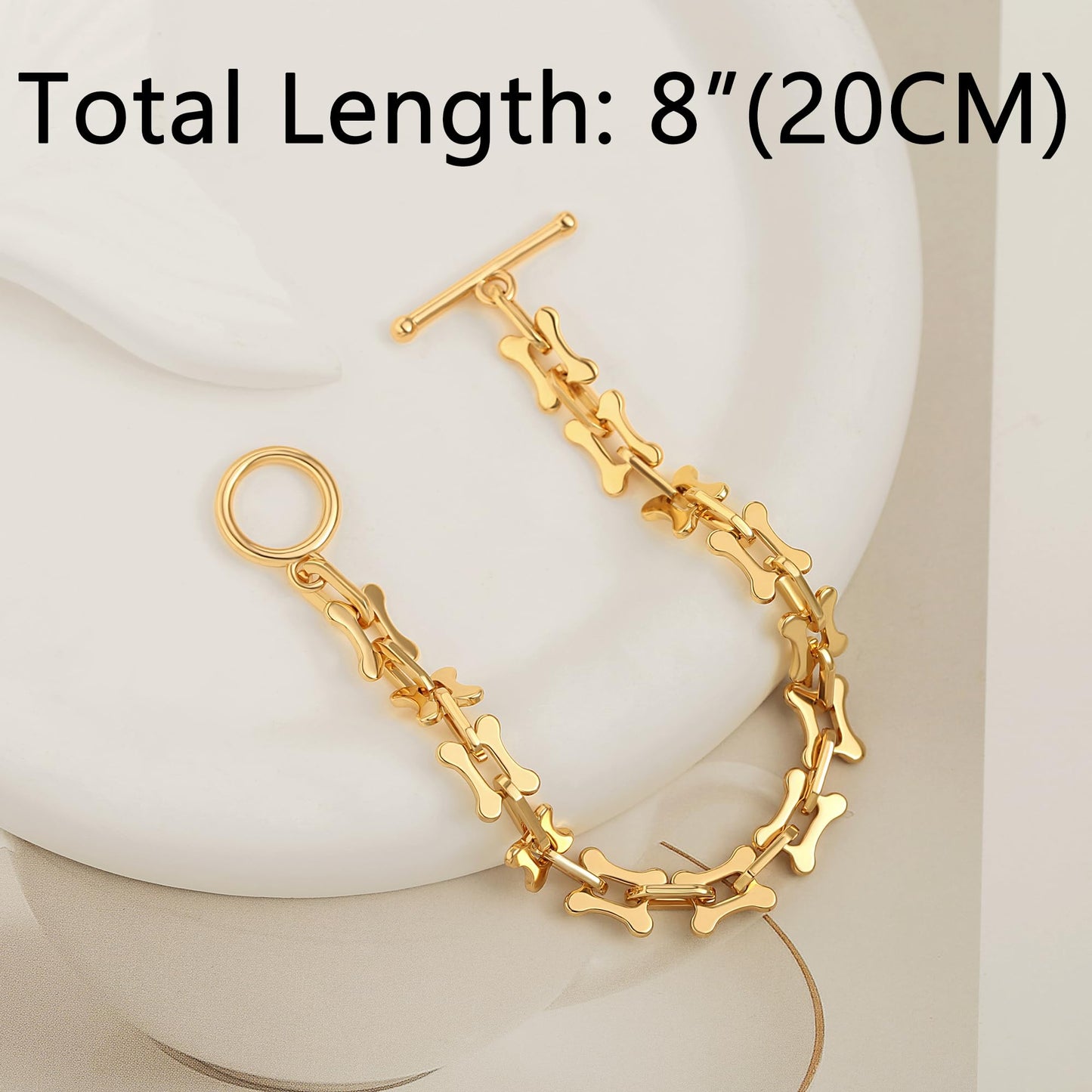 SOFYBJA Dainty 18K Gold Plated Chunky Bone Link Chain Bracelet for Women Toggle Layered Jewelry