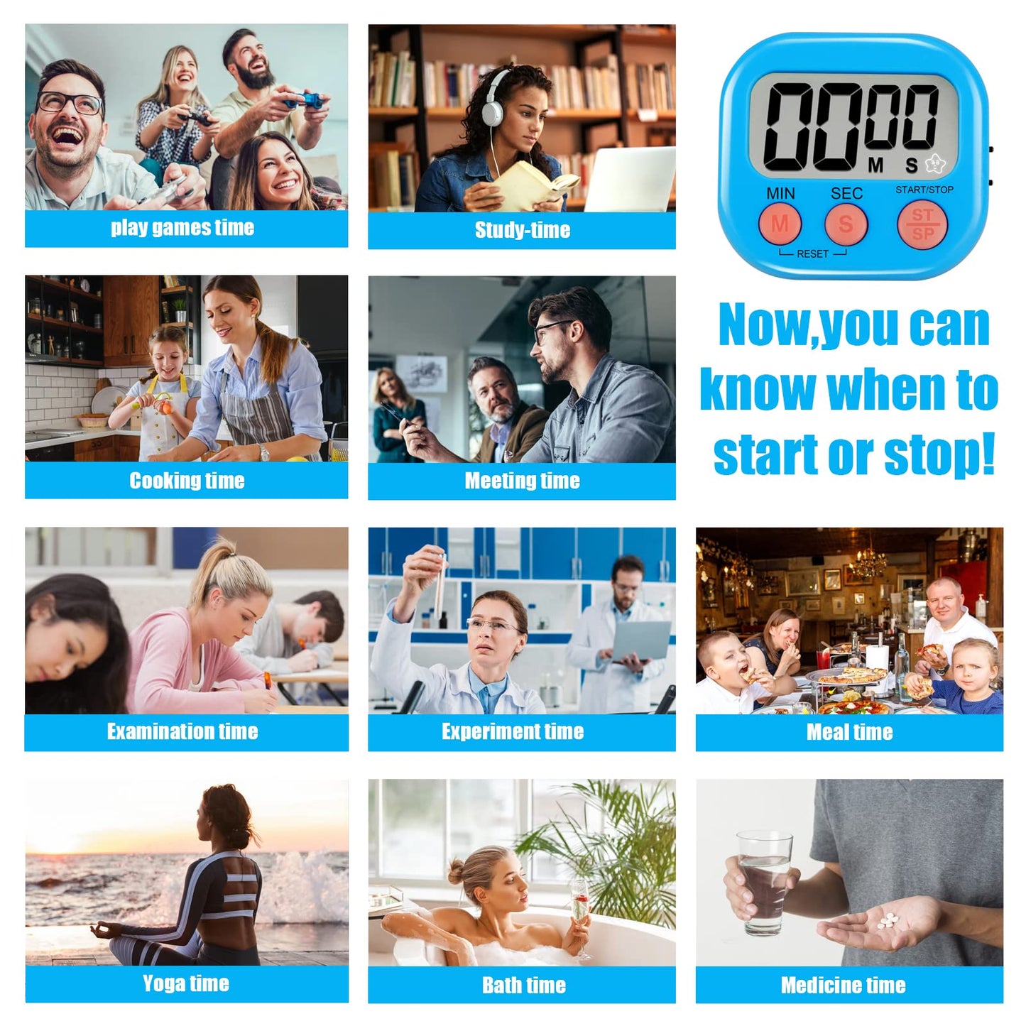6 Pack Multi-Function Electronic Timer - Magnetic Digital Timers Big LCD Display The Loud/Silent Switch Countdown Timer Extensively Use in Break Time, Cooking,Gym, Meeting, Classroom