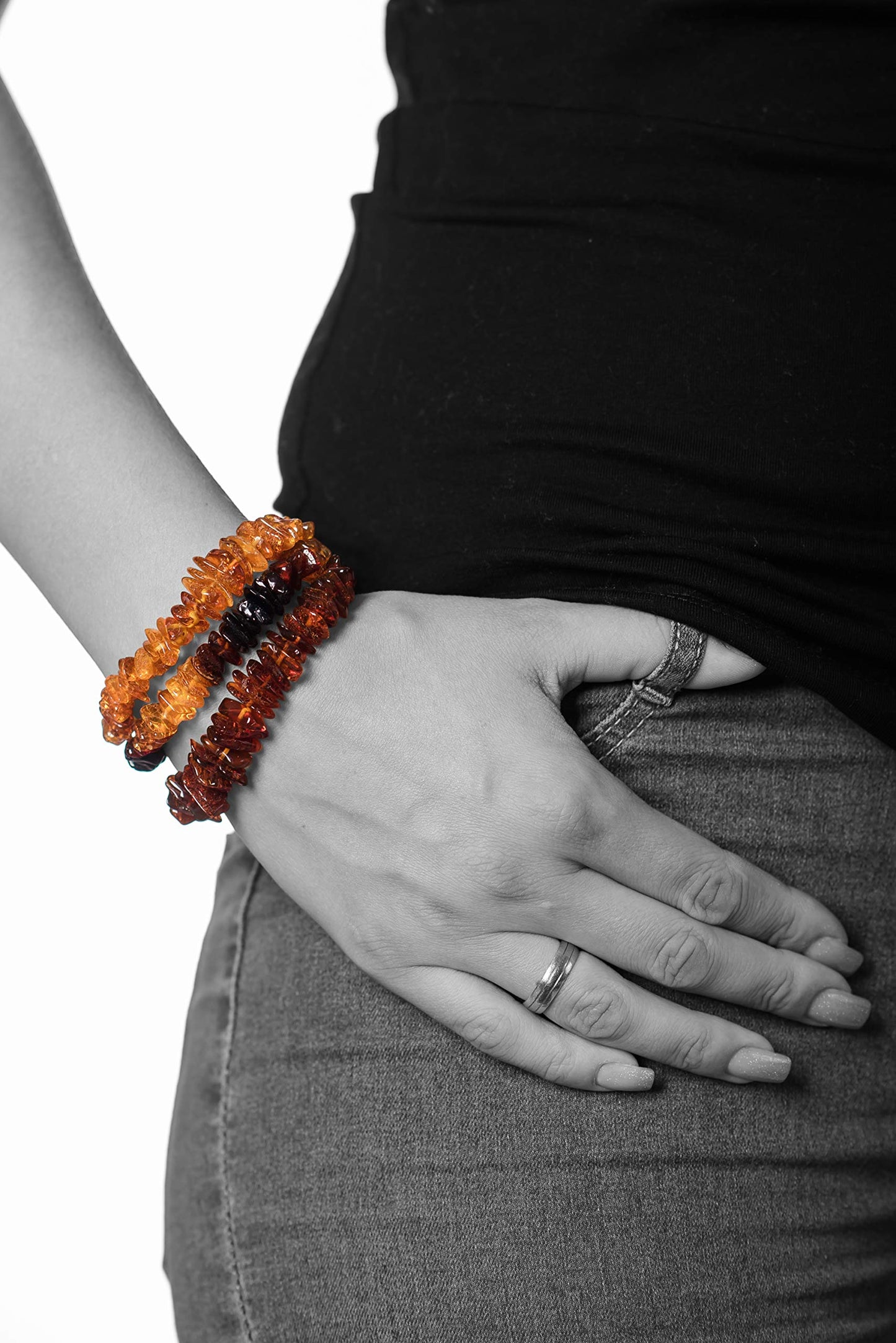 AMBERAGE Natural Baltic Amber Bracelet for Adults (Women/Men) - Hand made From Polished/Certified Baltic Amber Beads(4 Colors) (COGNAC)
