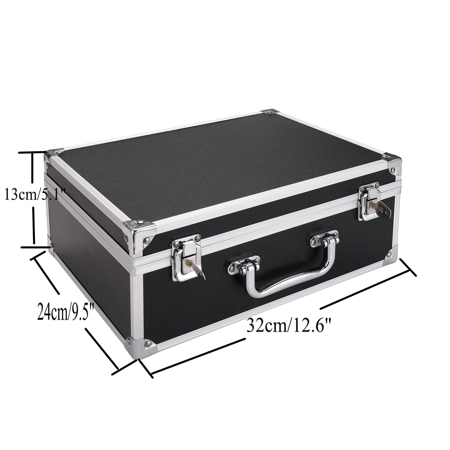 Kit Box Case,Machine Case 12.6" x 9.5" x 5.1" W/Lock Makeup Carrying Bag Storage Case Organize with Clasp,Aluminum Alloy with Sponge for Equipment Cosmetic Makeup Tools (black)