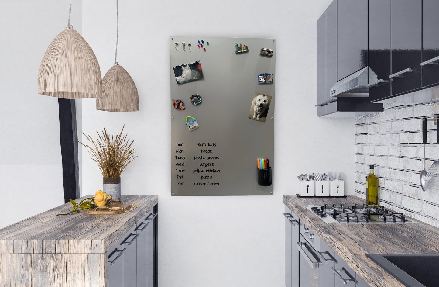 Large Magnetic Board for Wall - Magnet Display Board - Magnetic Bulletin Board - Dry Erase Memo Board- Made in USA (Metallic Silver, 23" Wx35 L)