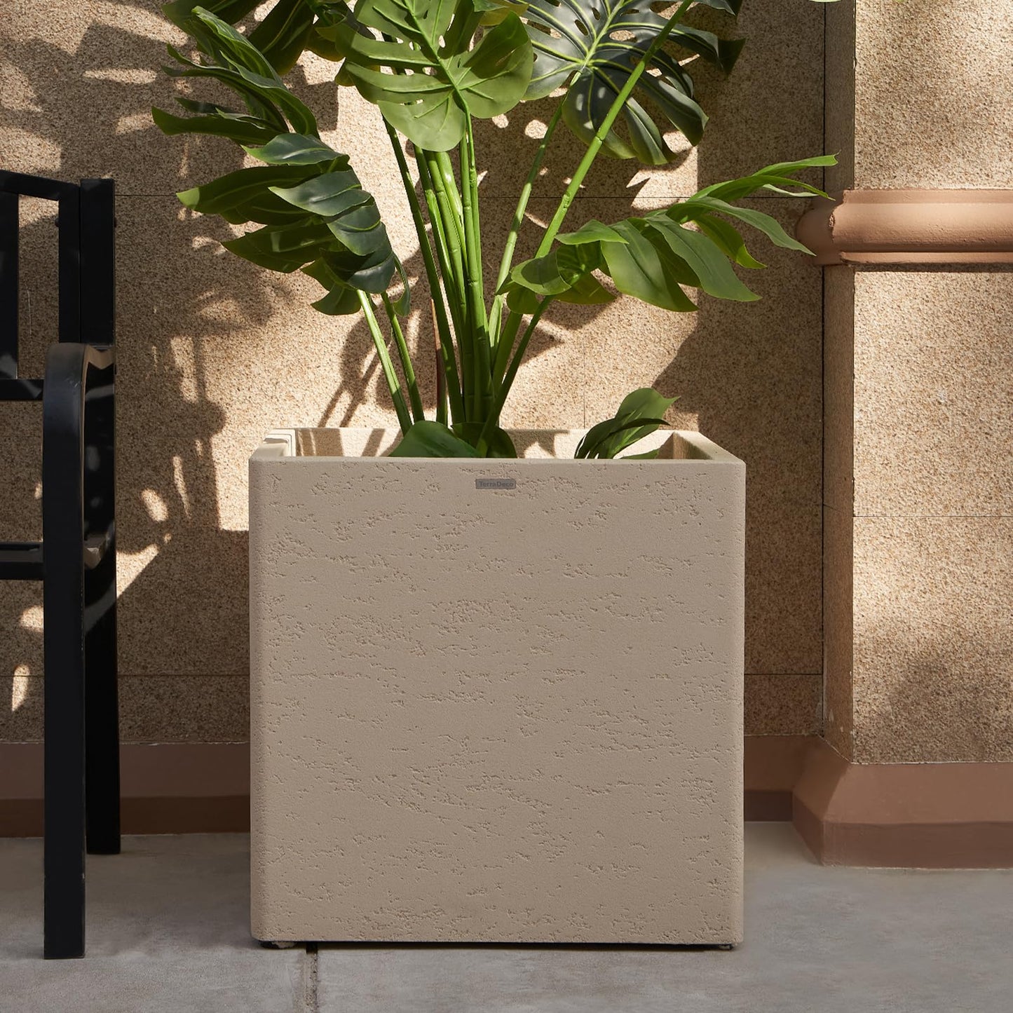 TerraDeco 20 Inch Square Concrete Planter（20Lx20Wx20H，48 Pounds）,Durable All-Weather Use with Drainage Holes,Large Square Planter for Outdoor Indoor Plants