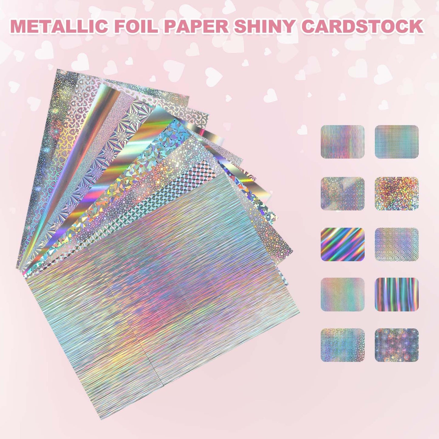 MECCANIXITY 20 Sheets Metallic Foil Paper, A4 Thick 250gsm Cardstock Foil 8.3" x 11.7" Shiny Mirror Glitter Paper Sheets for Crafts Scrapbooks Cards Party Decorations, Heart