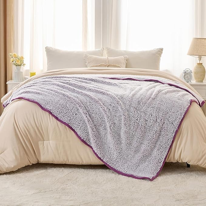 EMME Fuzzy Blanket Soft Fleece Throw Blankets for Women, Fluffy Sherpa Throws(Plush Purple,50"x60")