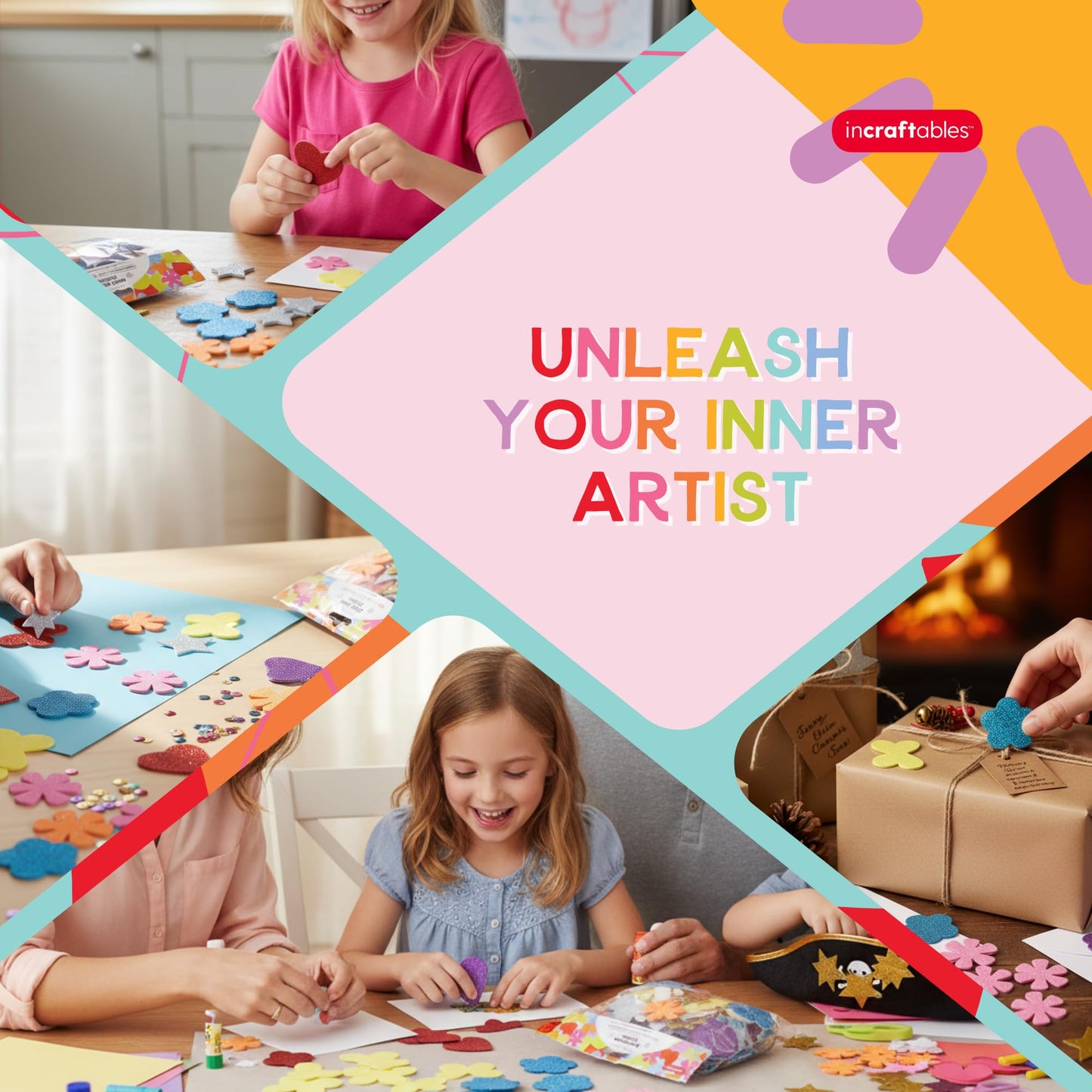 Incraftables Glitter Self Adhesive Foam Stickers for Kids, 100pcs Heart, Star, Butterfly, Flower Shapes, Multicolor, Felt Material, Modern Style, Indoor Use, Stickers for Kids & Adults