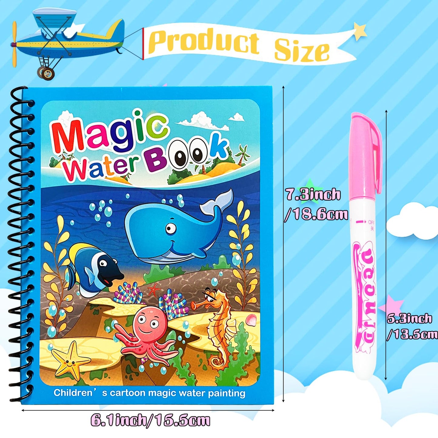 Dduolammng 12 Pack Cartoon Paint Books, Reusable Water Painting Book, Educational Gifts
