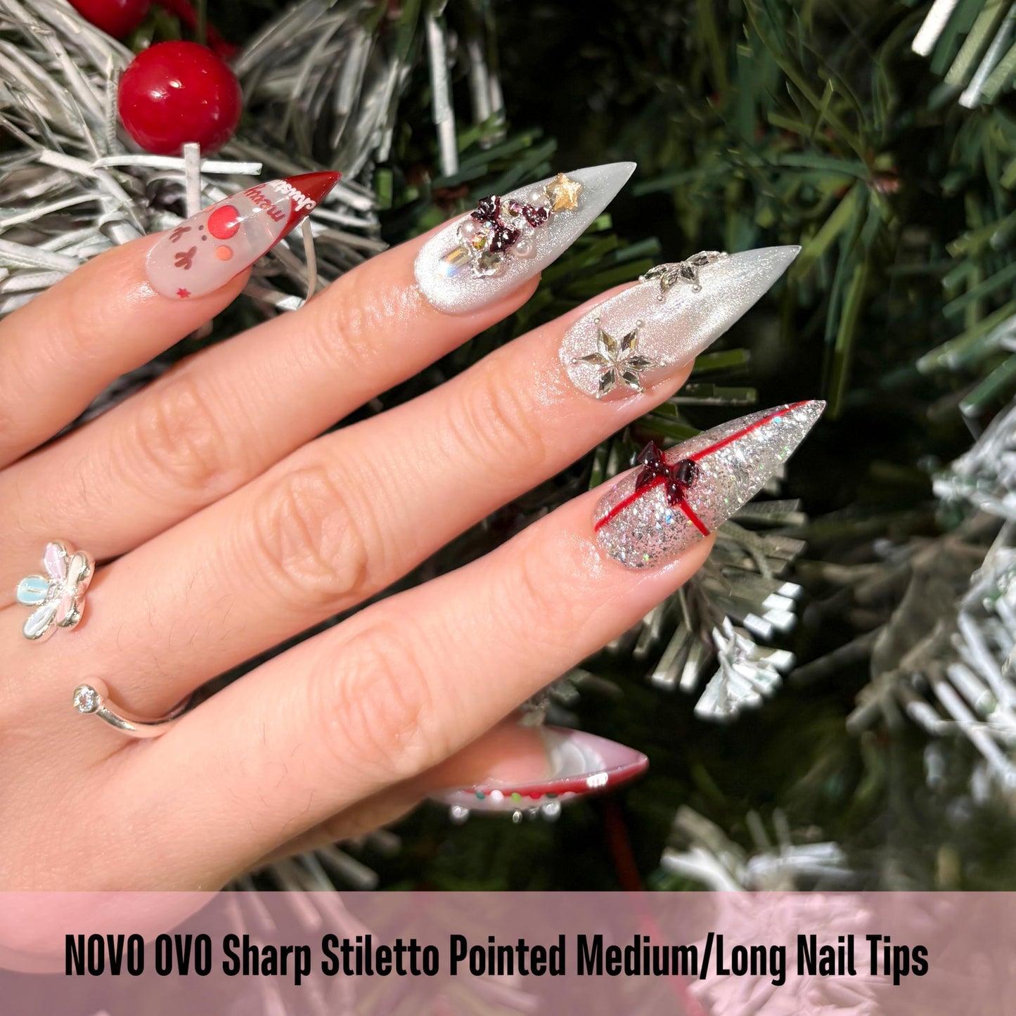 NOVO OVO Sharp Stiletto Pointed Medium Long Nail Tips Press on, Soft Gel Double Matte Clear Fake Nail Extension, Full Cover False Nails for Salon DIY x 16 Sizes 224 pcs