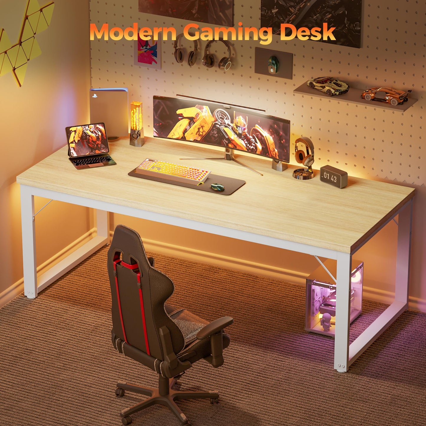 Mericonia 48 Inch Computer Desk, 1" Thick Heavy Duty Industrial Office Desk, Modern Simple Study Writing Table for Home Office Bedroom Workstation, Oak