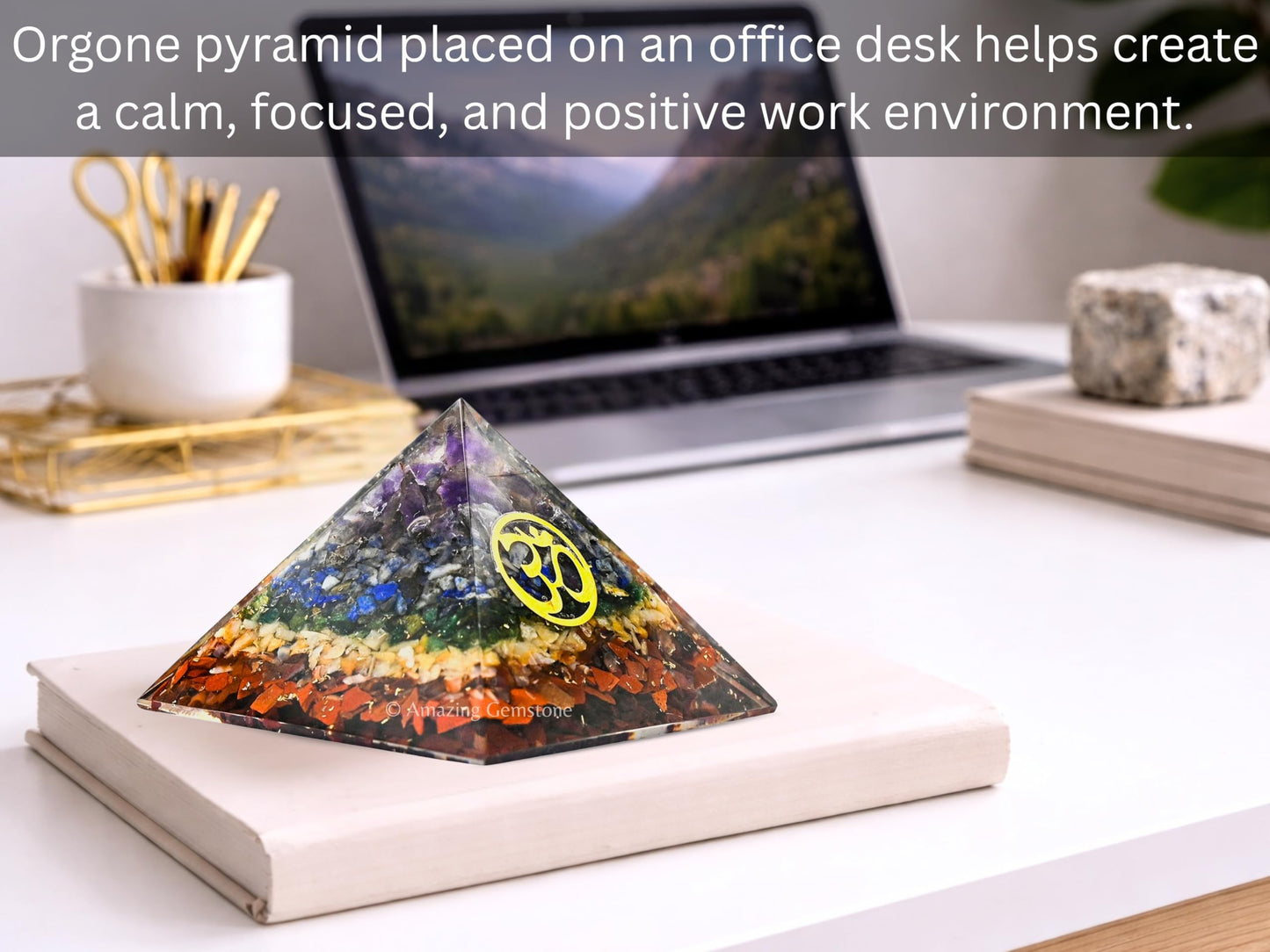 Amazing Gemstone Large Orgone Pyramid | Natural Chakra Pyramid Crystal | OM Orgonite Pyramid | Organ Pyramids Positive Energy Healing