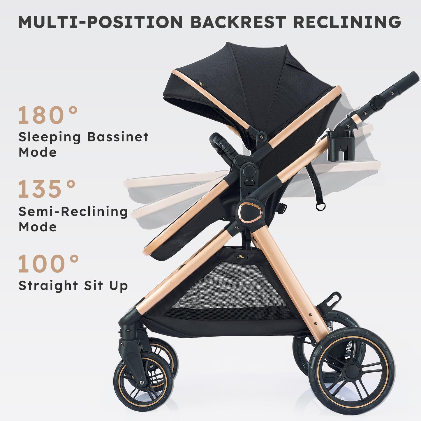 Accombe 2 in 1 Baby Stroller, Convertible Bassinet Pushchair for Infants and Newborns 0-36 Months