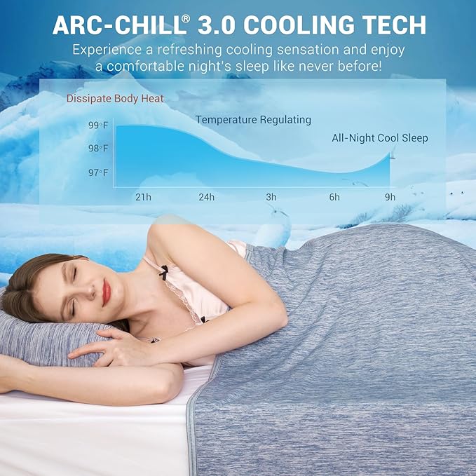 Elegear Revolutionary Cooling Blanket Throw Absorbs Heat to Keep Body Cool for Night Sweats, Arc-Chill 3.0 Cool Fiber Q-Max>0.5 for Hot Sleepers, Lightweight Summer Cold Blankets for Sleeping, Blue