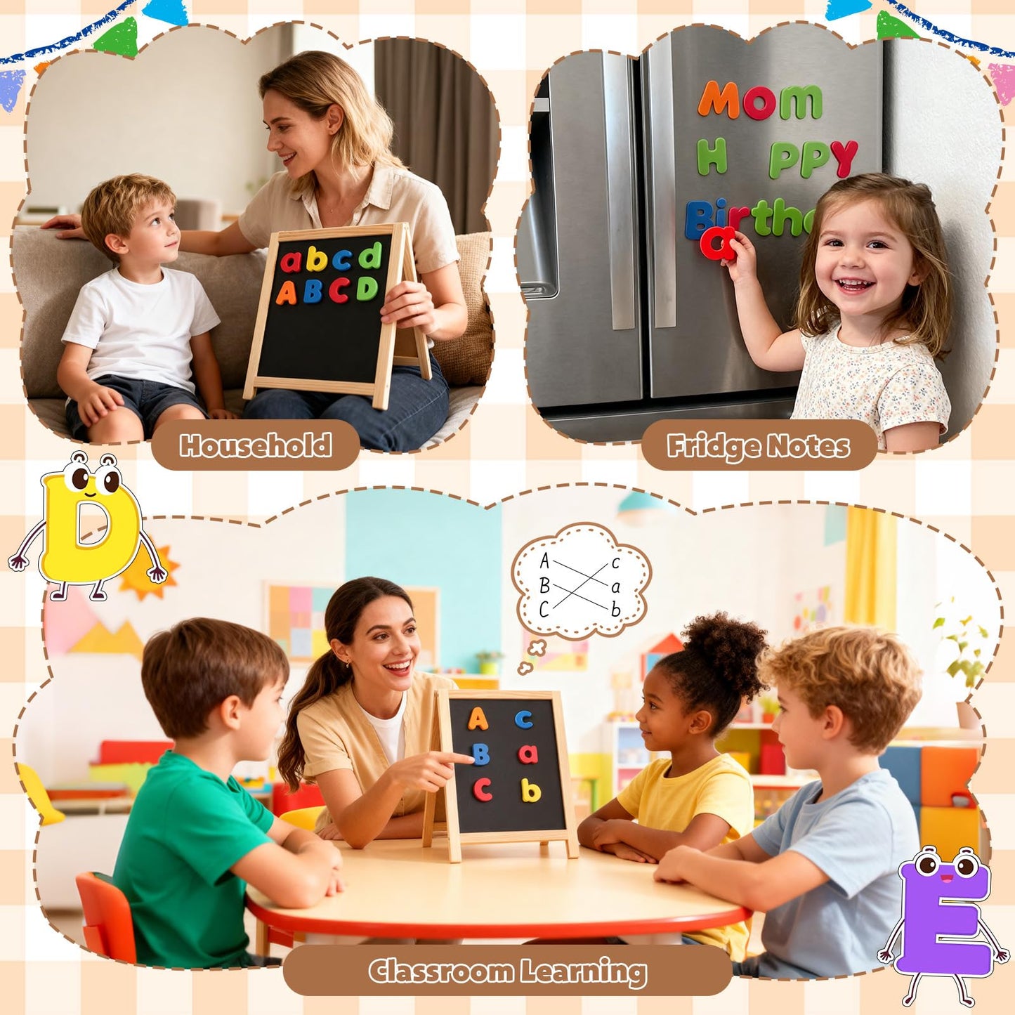 GINMIC Magnetic Letters and Numbers with Magnet Board, Alphabet ABC Magnets, Learning & Educational Toys - Uppercase Lowercase Math Symbols with Magnetic Whiteboard Chalkboard for Toddlers Kids