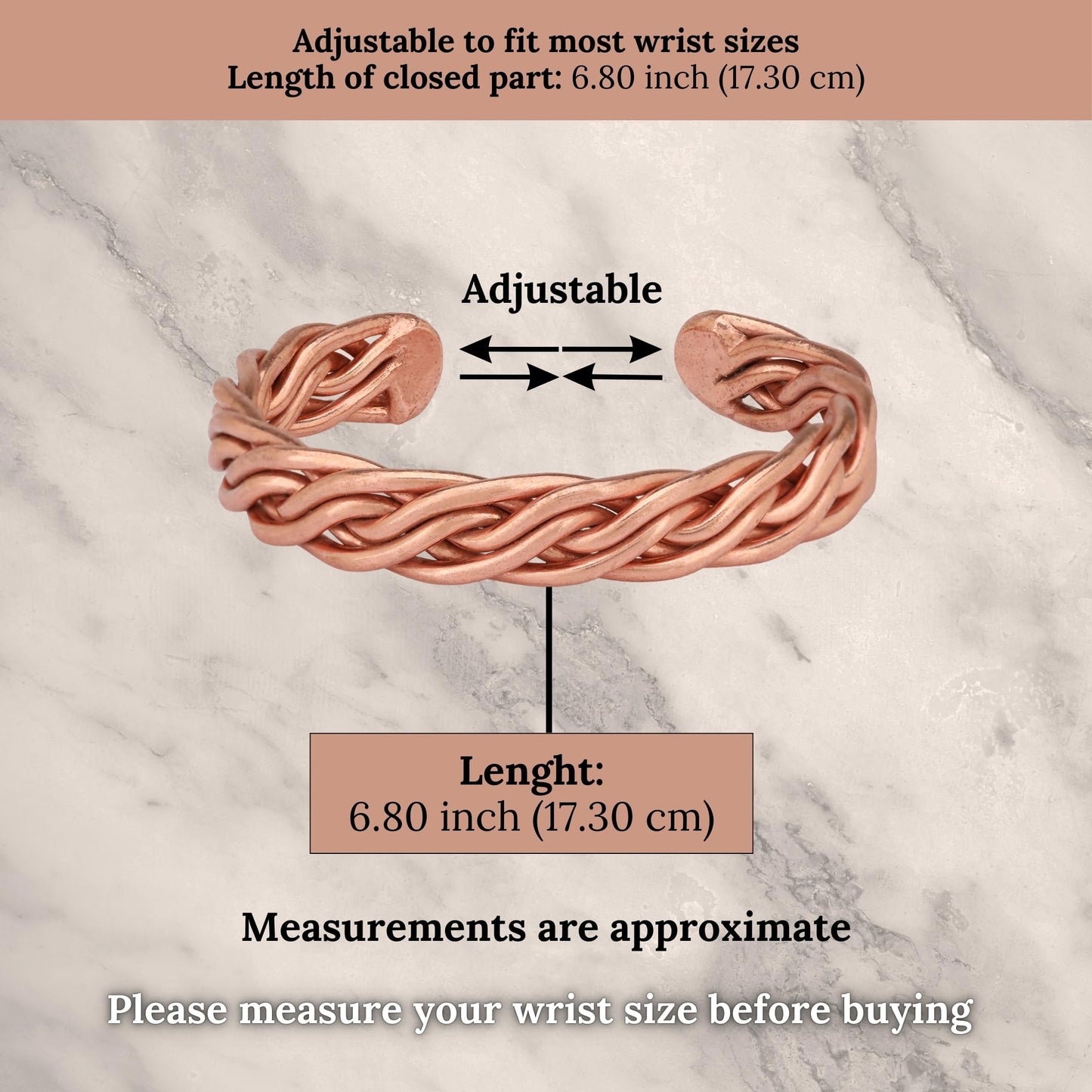 tunarts Handmade Elegant Copper Bracelet for Women and Men-Pure Copper Bracelet for Pain Relief-Adjustable,Thickest,Twisted Copper Wire Bracelet (red folded)