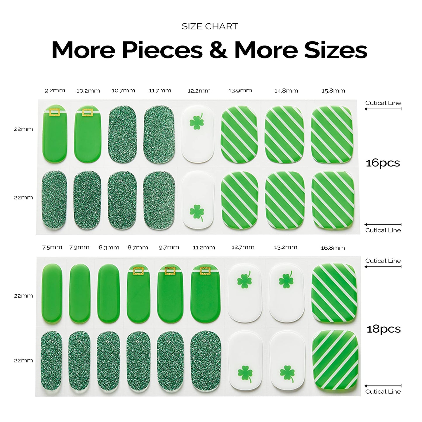 NAILOG Green Semi Cured Gel Nail Strips for St. Patrick's Day, 34pcs Salon-Quality Irish Pride Nail Art Wraps