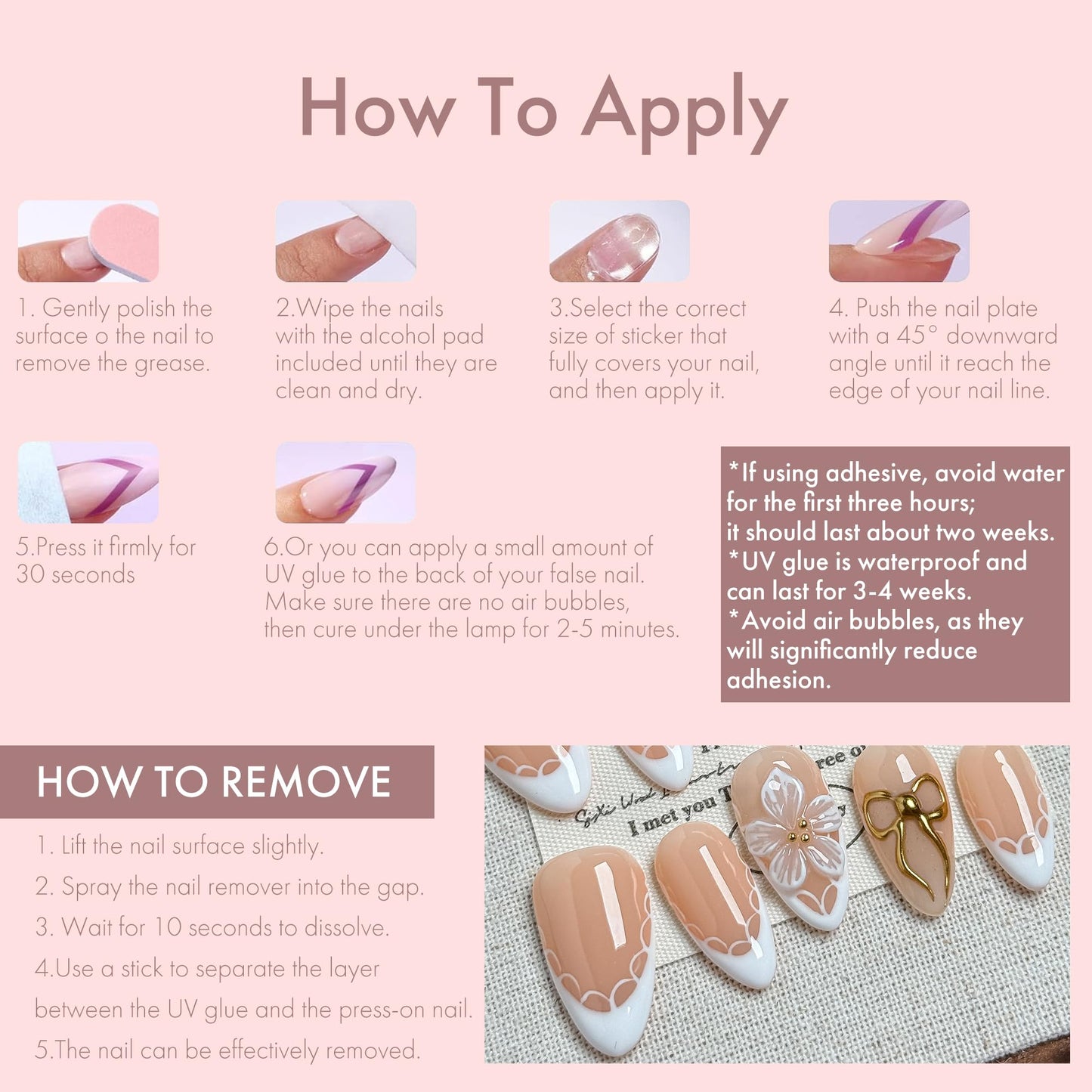 Blossom Bow Fake Nails Press on, 22mm Nude French Floral with Romantic Bow & Flower, Elegant Bridal Acrylic Nail Set for Women, Dates & Spring (Multicolor, S)