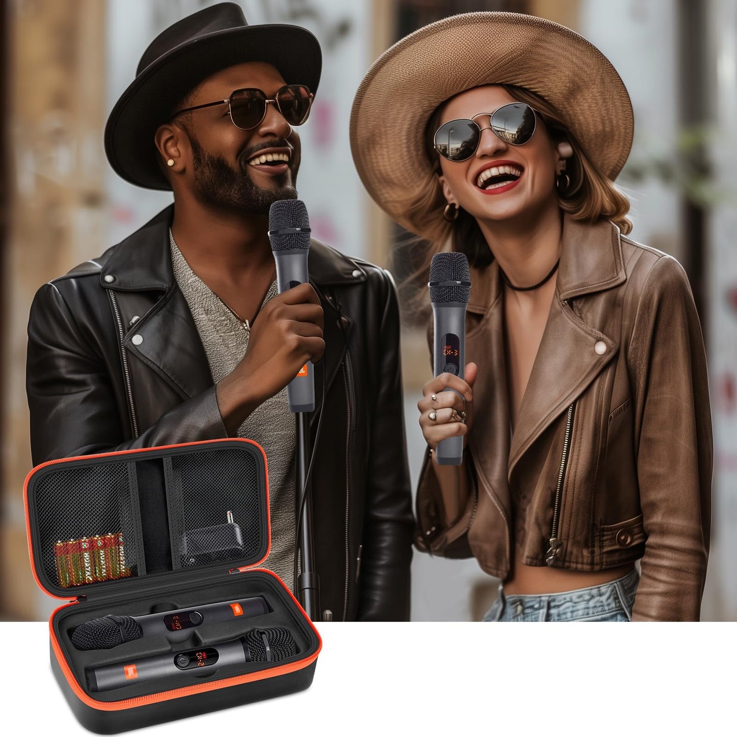 Againmore Wireless Microphone Case Compatible with JBL Wireless Two Microphone System, Handheld Dual Mic Travel Bag for Singing or Karaoke for Receivers, Adapters, AA Batteries-Black(Box Only)