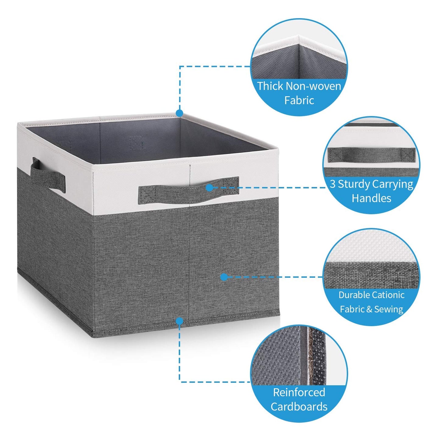 GhvyenntteS Large Fabric Storage Bins with 3 Handles, 15x11x9.6 Inch Storage Baskets for Shelves, Foldable Closet Storage Bins for Shelves, Closet Organizers and Storage Boxes 3 Pack