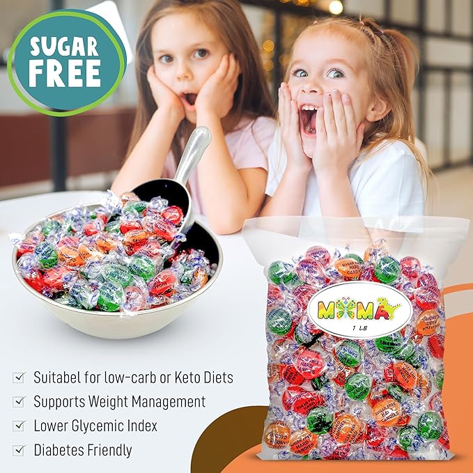 Sugar Free Assorted Fruit Flavors Hard Candy Variety Pack - 1lb Bag of Mima's Summer Mega Sale Hard Treats Individually Wrapped - Delicious Fruit Flavors Bulk Candy