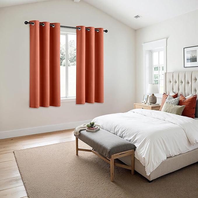 MIULEE Burnt Orange Blackout Curtains for Bedroom Living Room 63 Inches Long 2 Panels, Thermal Insulated Room Darkening Drapes Solid Grommet Top Noise Reduction Terracotta Rust Fall Window Treatments
