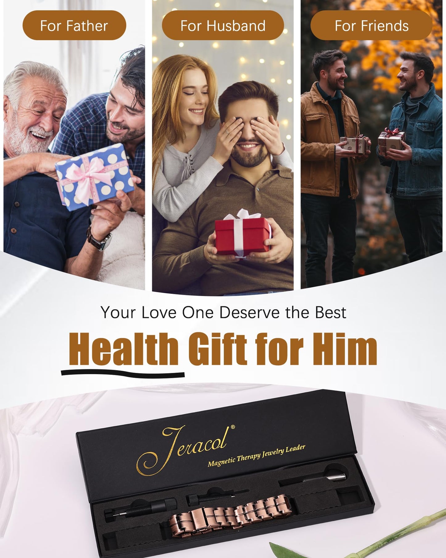 Jeracol Ultra Magnetic Copper Bracelet & Ring for Men, 99.9% Pure Copper Bracelet, Premium Fold-Over Clasp and Adjustable Length Sizing Tool & Jewelry Gift Box