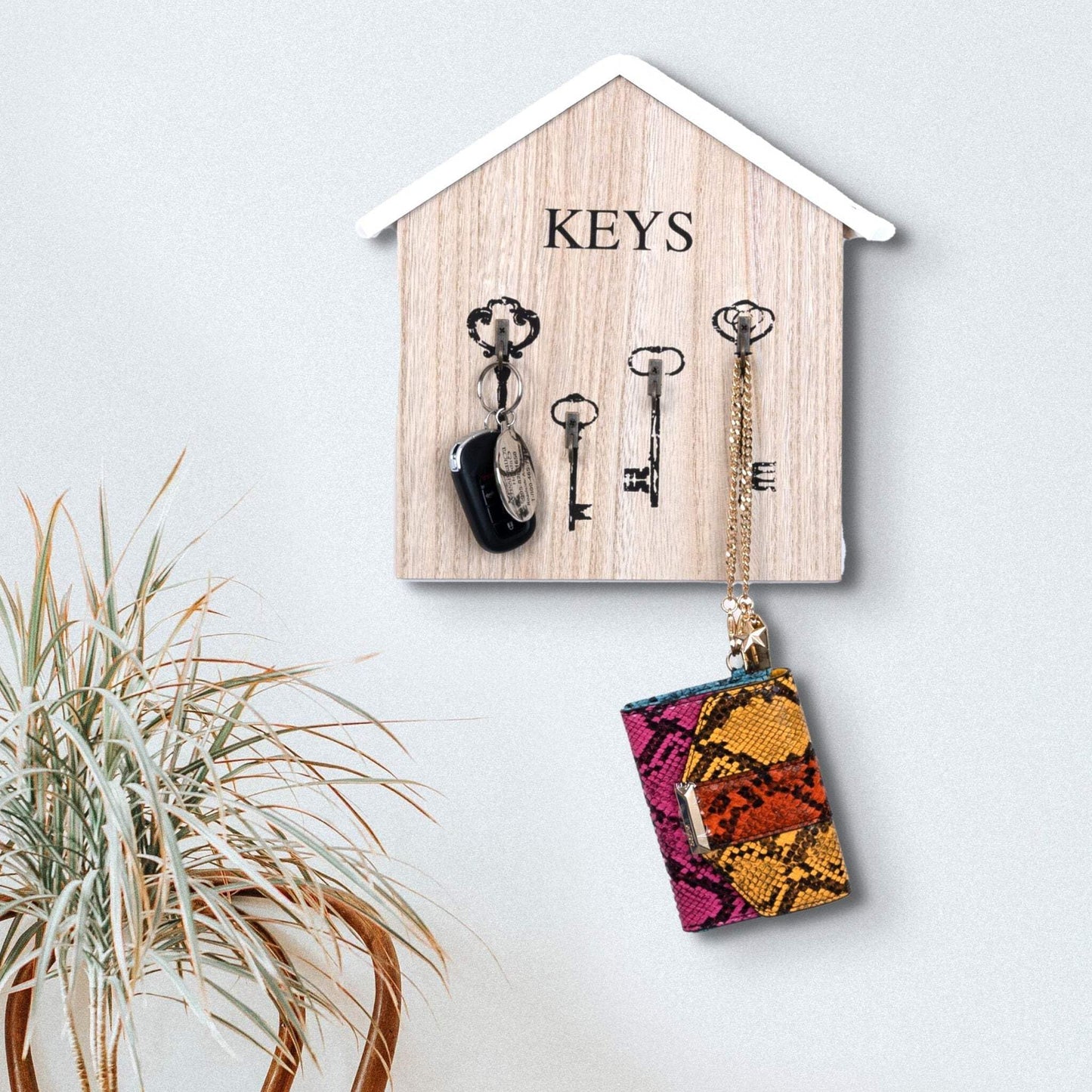 ACCENT COLLECTION HZ Wooden Wall Mounted Key Holder, 10" 4-Hook Farmhouse Rustic Home Office Entryway Decorative Organizer Rack, Gifts