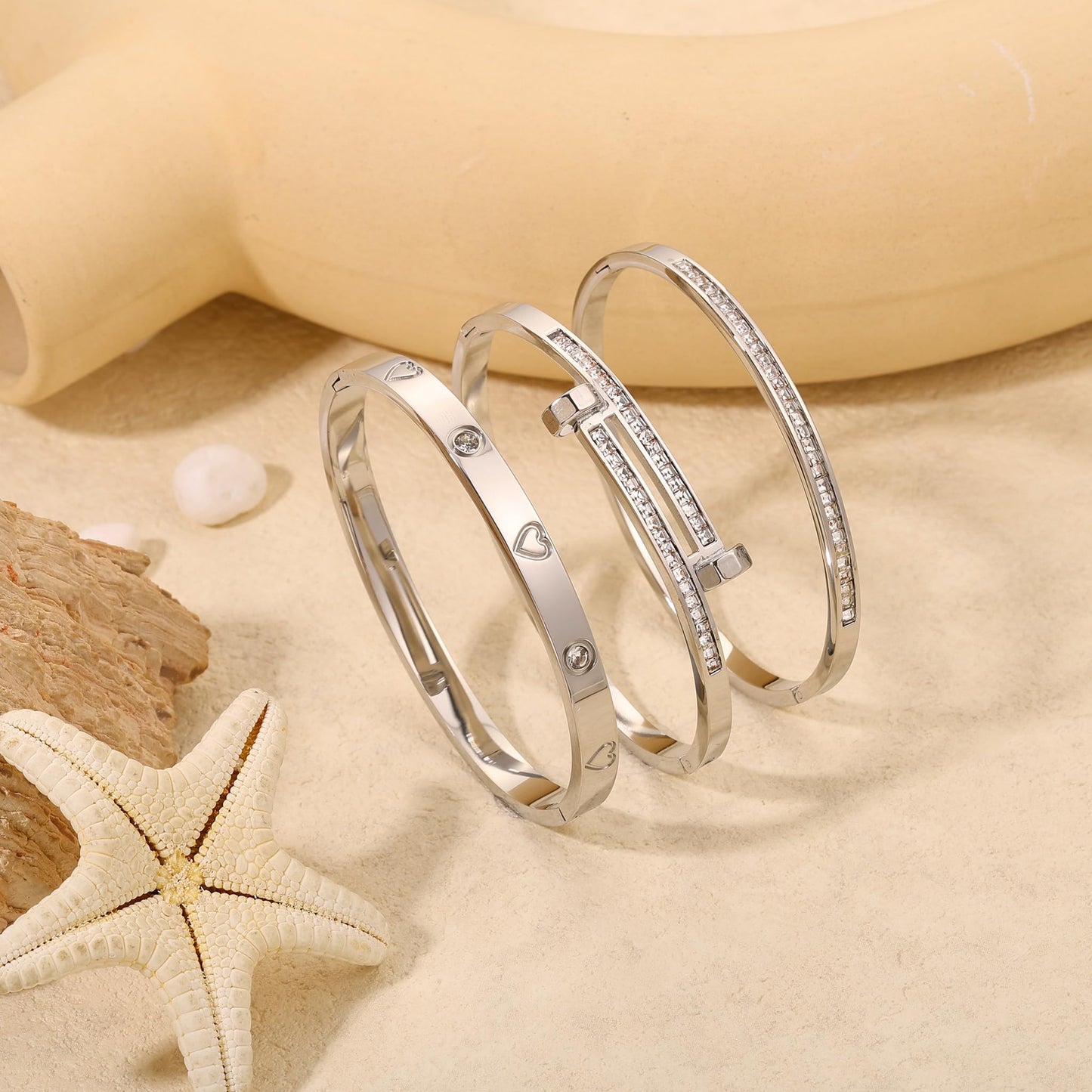 Camhanno Stackable Silver Bracelets for Women Stainless Steel Love & Friendship Bangle, Mothers Day Valentines Birthday Christmas Jewelry Gifts for Mom Her Wife Grandma(Style 15)