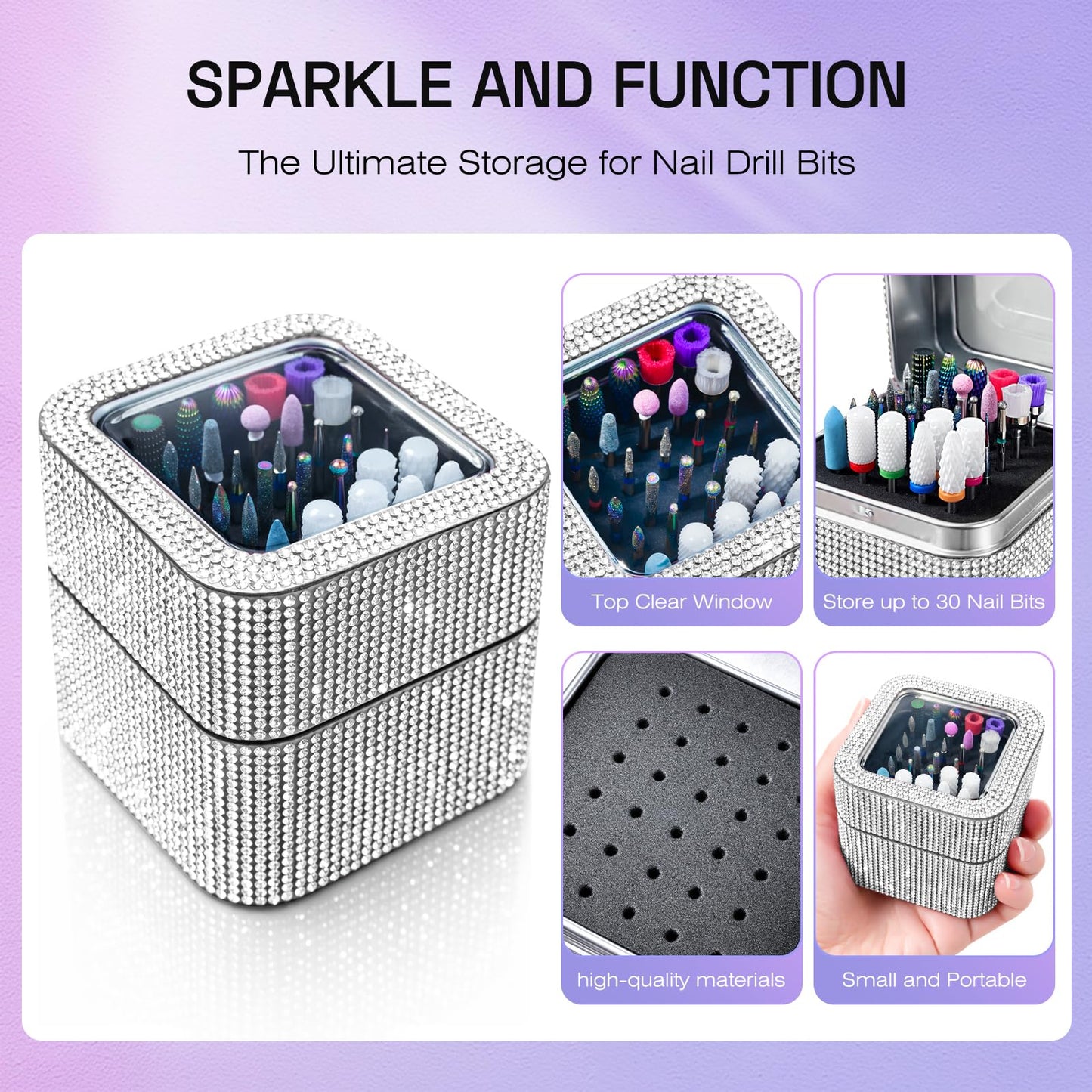 Nail Drill Bits Set with Storage Case: 30pcs 3/32 Inch Carbide Diamond Ceramic Professional Salon Kit for Acrylic Nails, Multi-Function for Women Nail Artists Manicure Pedicure (Silver)